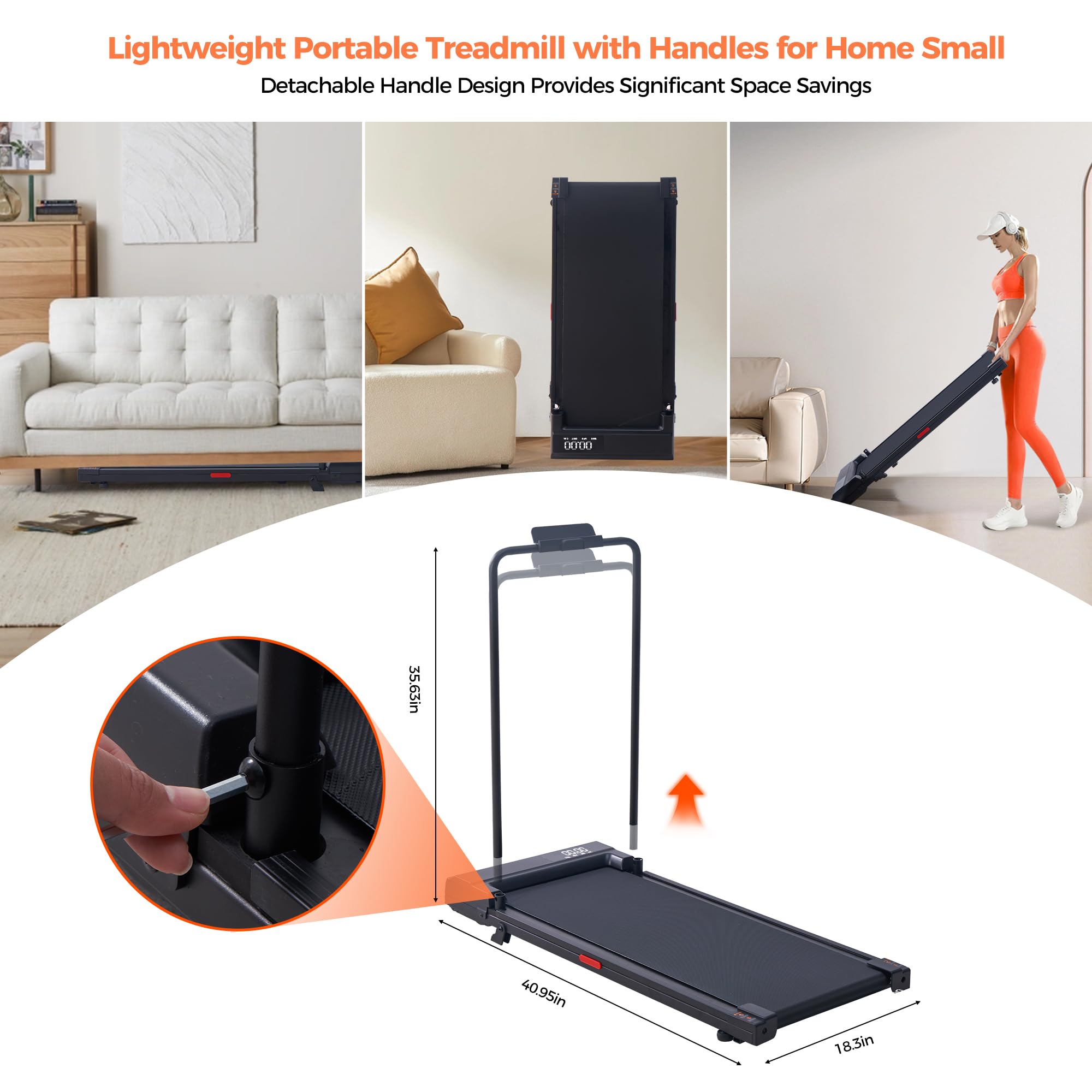 SUOUER Walking Pad with Incline and Handle Bar, Compact Portable Walking Pad Treadmills for Home/Apartment with Handles,3.0HP Small Electric Treadmill with Incline for Small Space, 0.6-7.6MPH, 350LBS