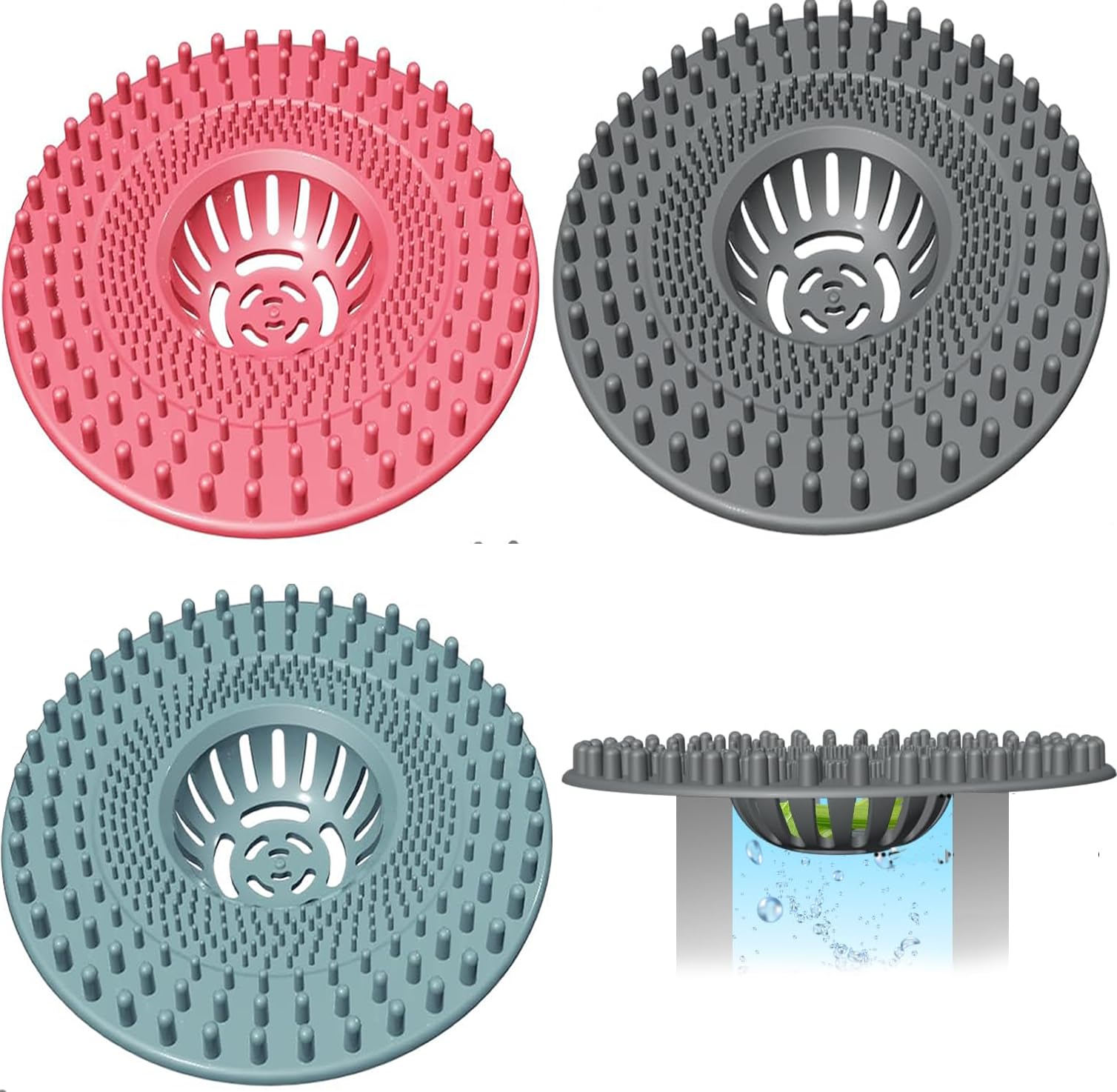 Upgrade Shower Drain Hair Catcher, 3 Pack Silicone Shower Hair Drain Catcher, Drain Hair Catcher Protector, Shower Drain Cover, Bathroom Sink Drain Strainer, Bathtub Tub Stopper Accessories for Bath