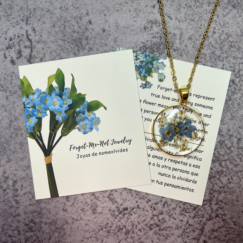 Forget-Me-Not and Queen Anne's Lace Pressed Wildflower Necklace | Gold Pressed Flower Necklace | Personalized Handmade Necklaces for Women | Forget-Me-Not Jewelry | Alaska State Flower Necklace | 18”