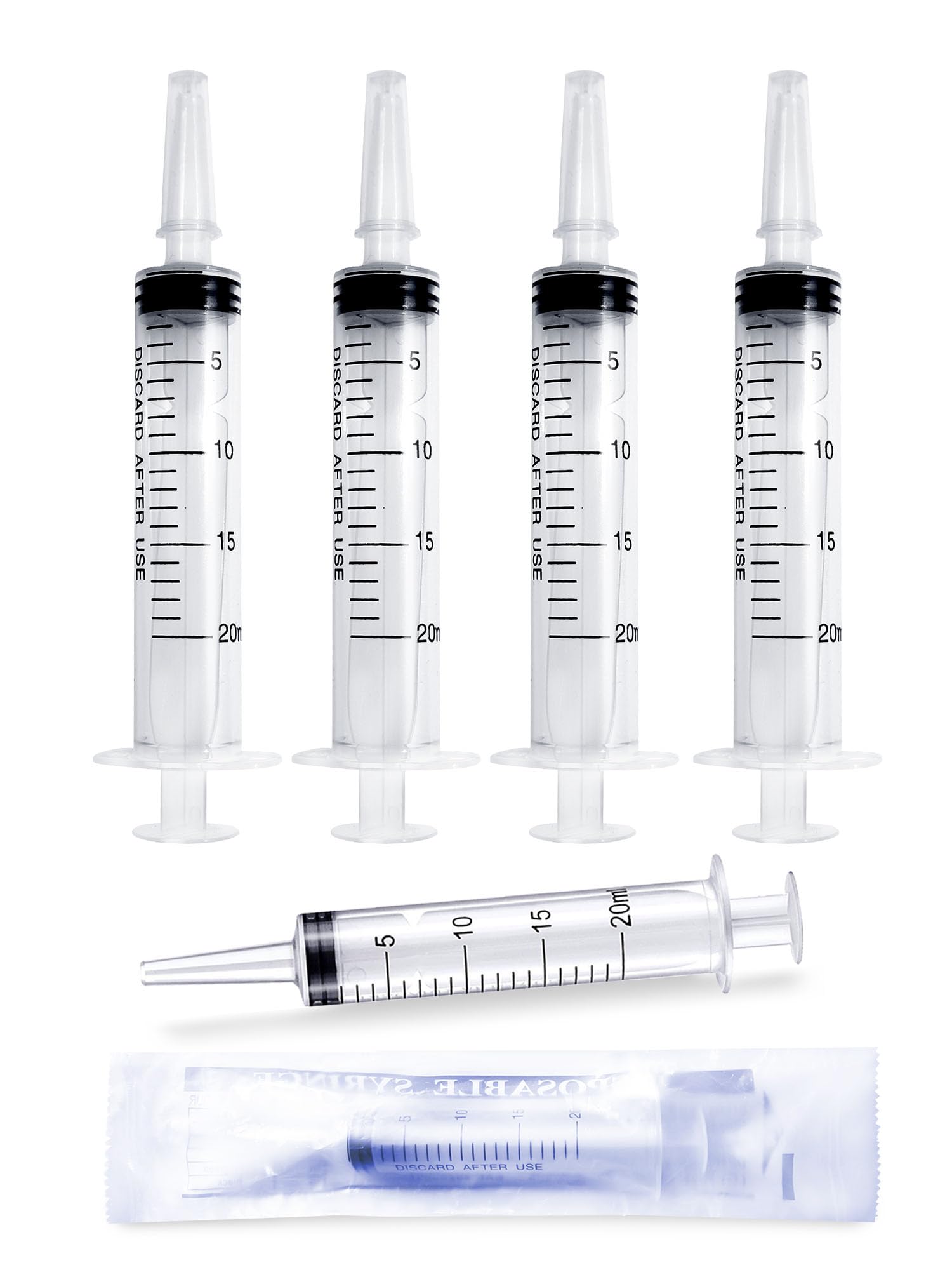 20ml Syringe for Liquid, Large Plastic Syringe 5 Pack 20ml Syringes, Measuring Syringe Tools, Oral, Scientific Labs, Measurement, Dispensing, with Cap Syringe