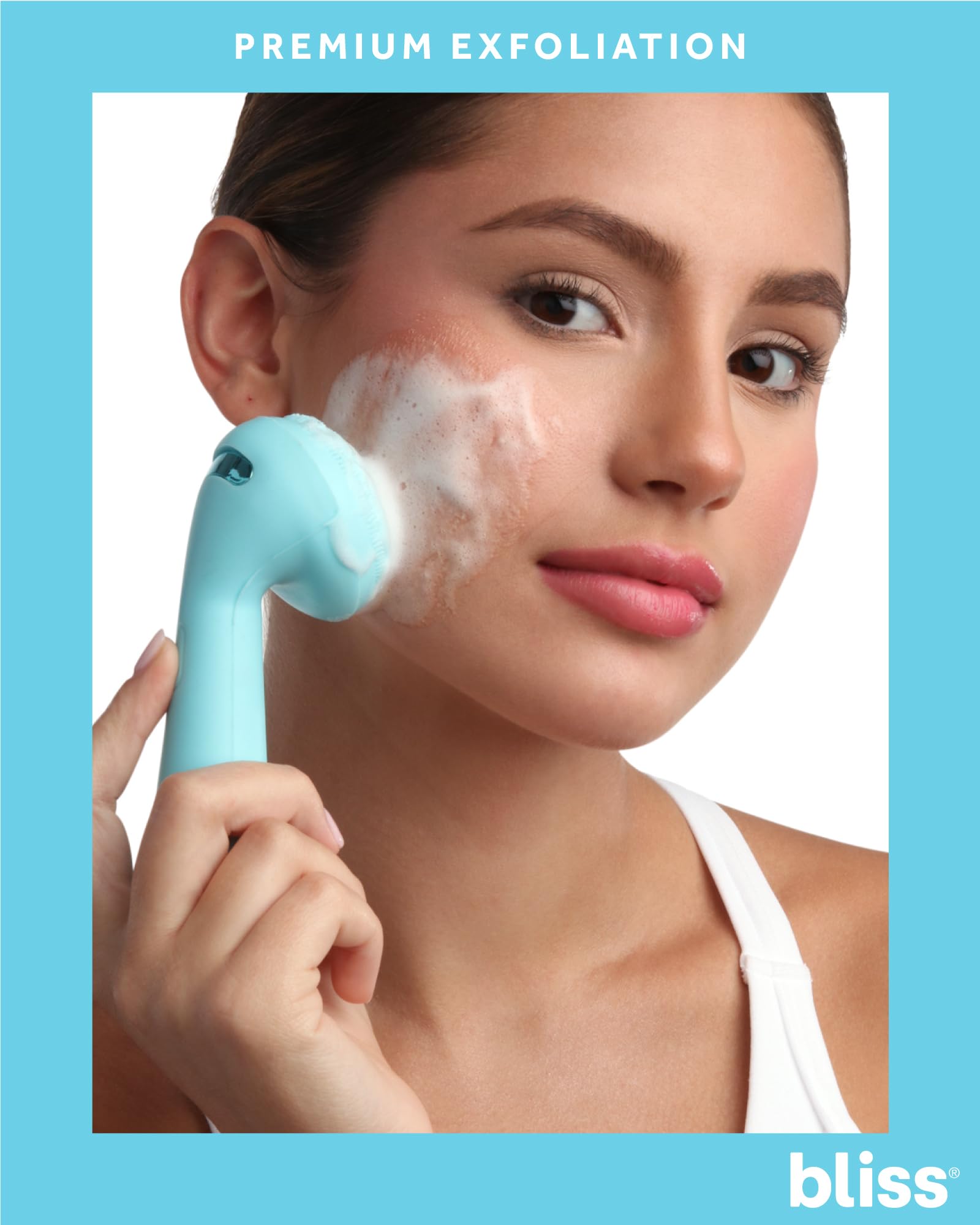 Bliss Facial Cleansing Brush - Electric Silicone Face Scrubber - Facial Massaging and Rejuvenating Skin Scrubber with 4 Modes, Size, Light Blue