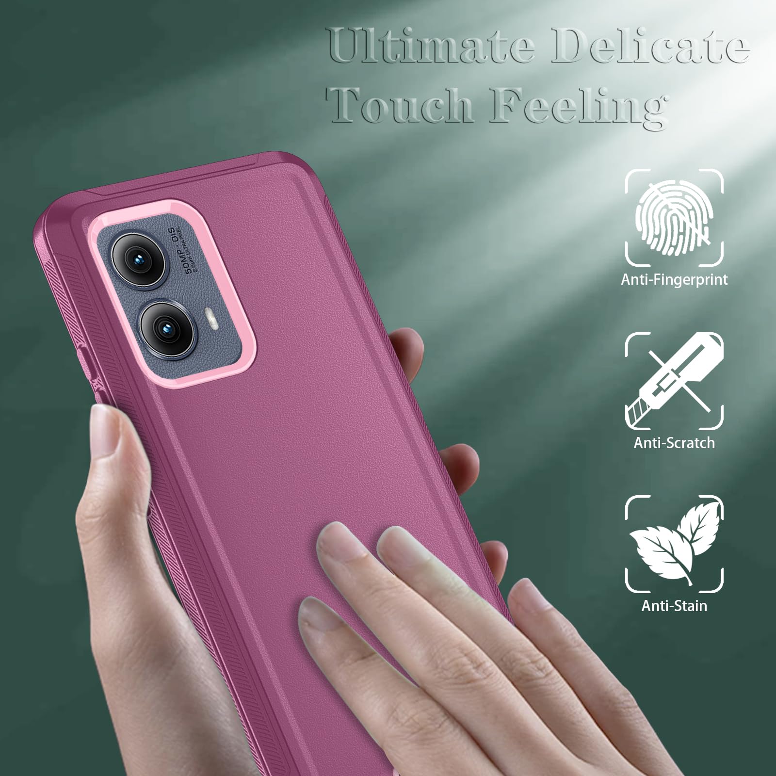 Qinmay Phone Case for Motorola Moto Edge 5G 2024 Case, Heavy Duty Shockproof & Dropproof 3-Layer Cover Phone Case for Motorola Moto Edge 2024 (WineRedPink)