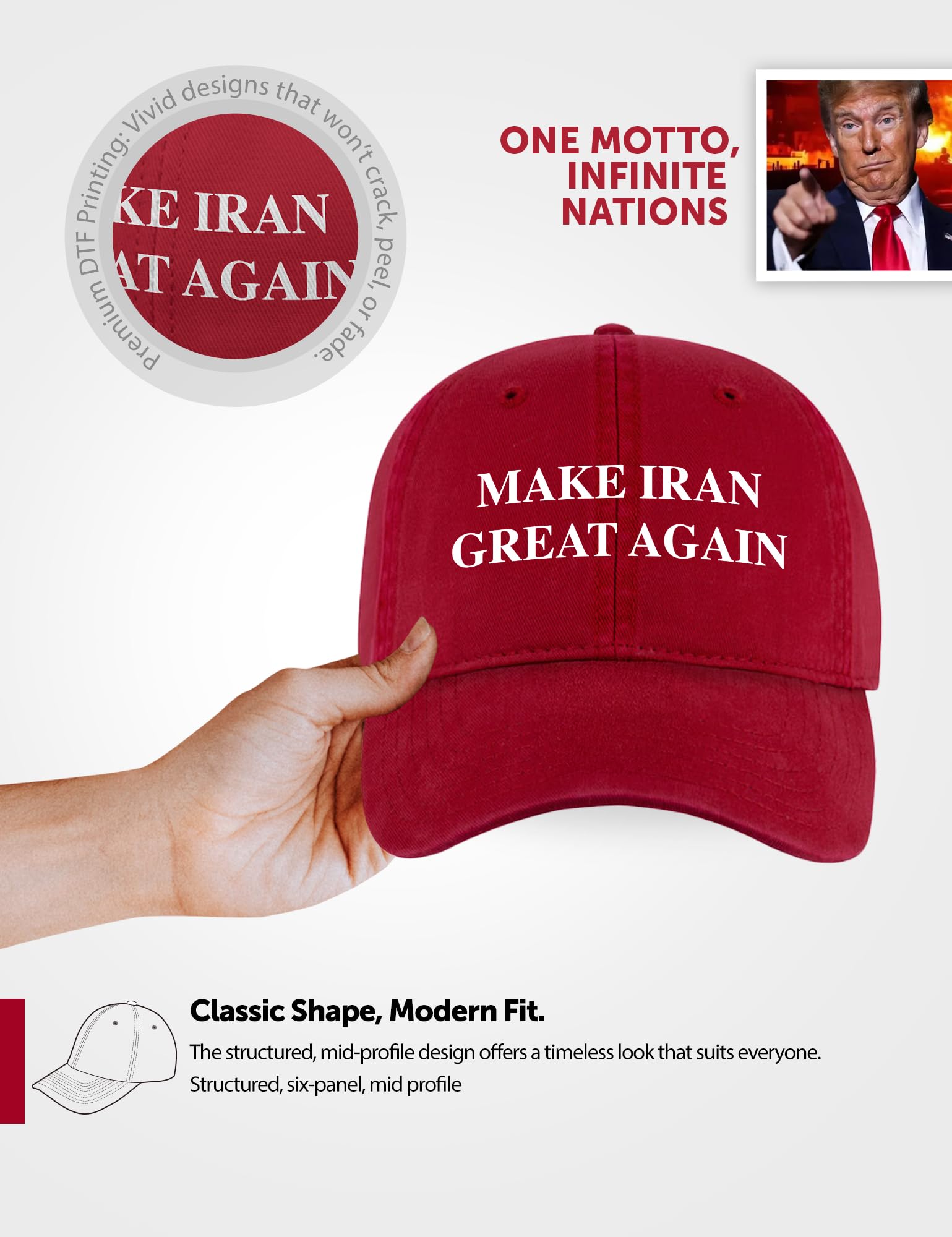 Make Iran Great Again Hat - Premium Red MIGA Baseball Cap - Adjustable Unstructured Iran Hat for Men & Women