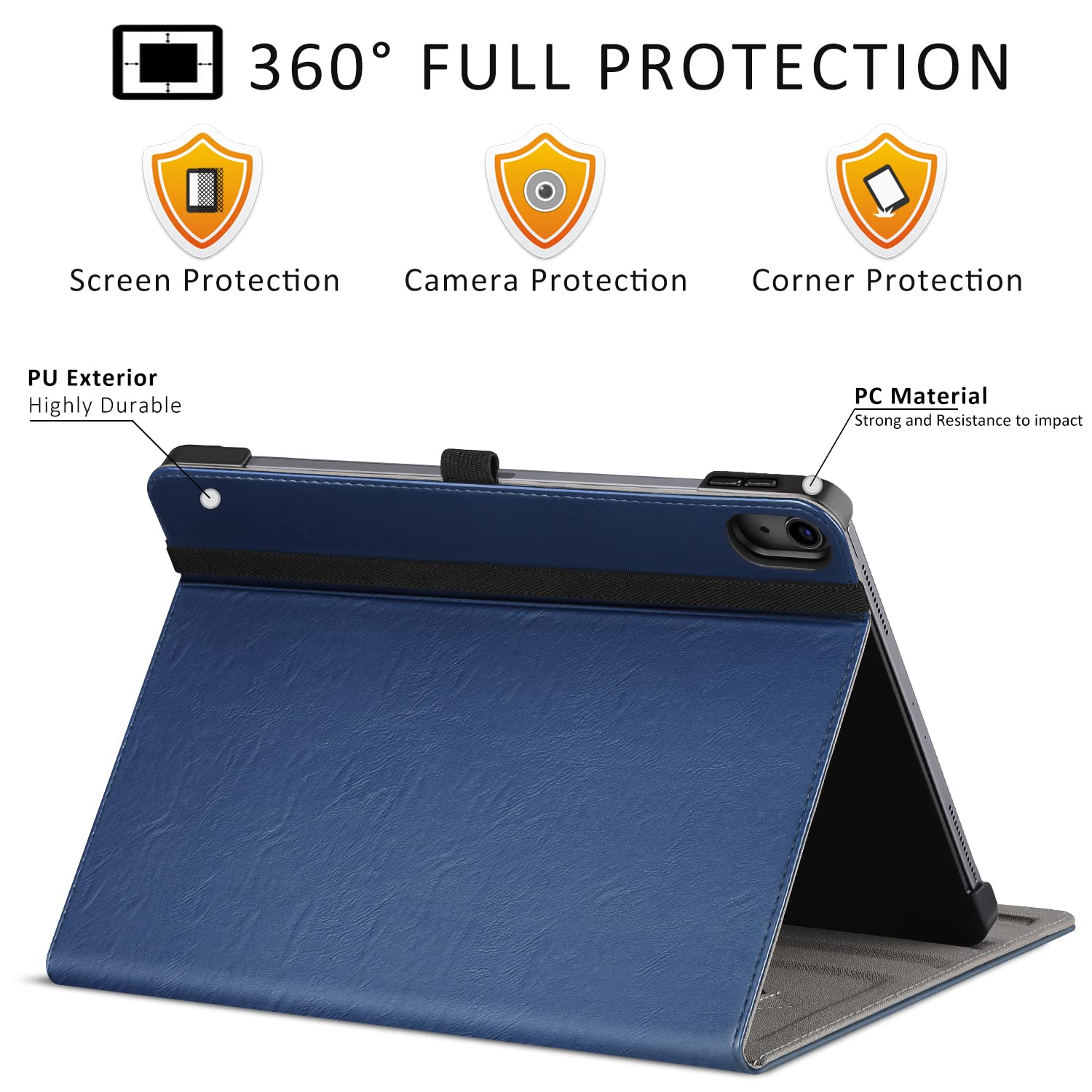 ZtotopCases for iPad 10th Generation Case 10.9 Inch 2022(A2696/A2757/A2777), Premium PU Leather Business Folio Stand Cover with Slot, Auto Wake/Sleep, Multi-Angles for iPad 10th Gen 10.9" Case, Blue