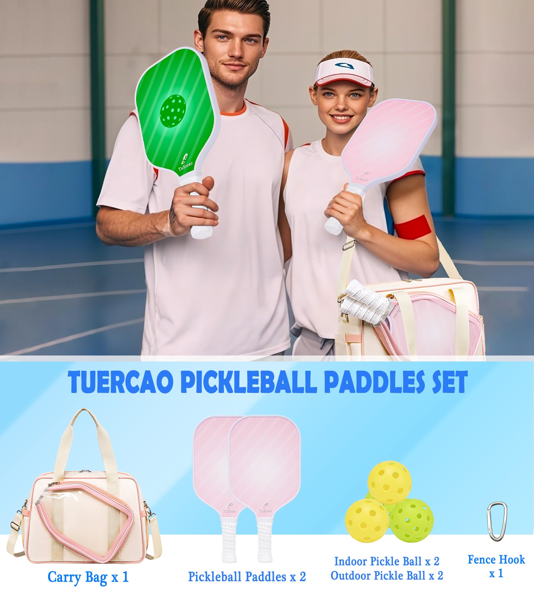 Pickleball Gifts for Women Pickleball Paddles Set of 2 Pink Pickleball Tote Bag 2 Rackets 4 Outdoor Indoor Pickle Balls 1 Hook Pickle-Ball Lovers Accessories Pickle Gift Polypropylene Honeycomb Core