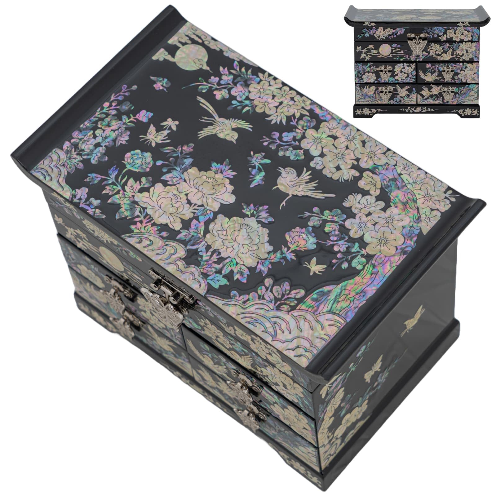 February Mountain Mother of Pearl Jewelry Organizer Box – Anniversary Christmas Graduation Birthday gifts for women Mother's day gifts for mom from daughter (Plum Blossom)