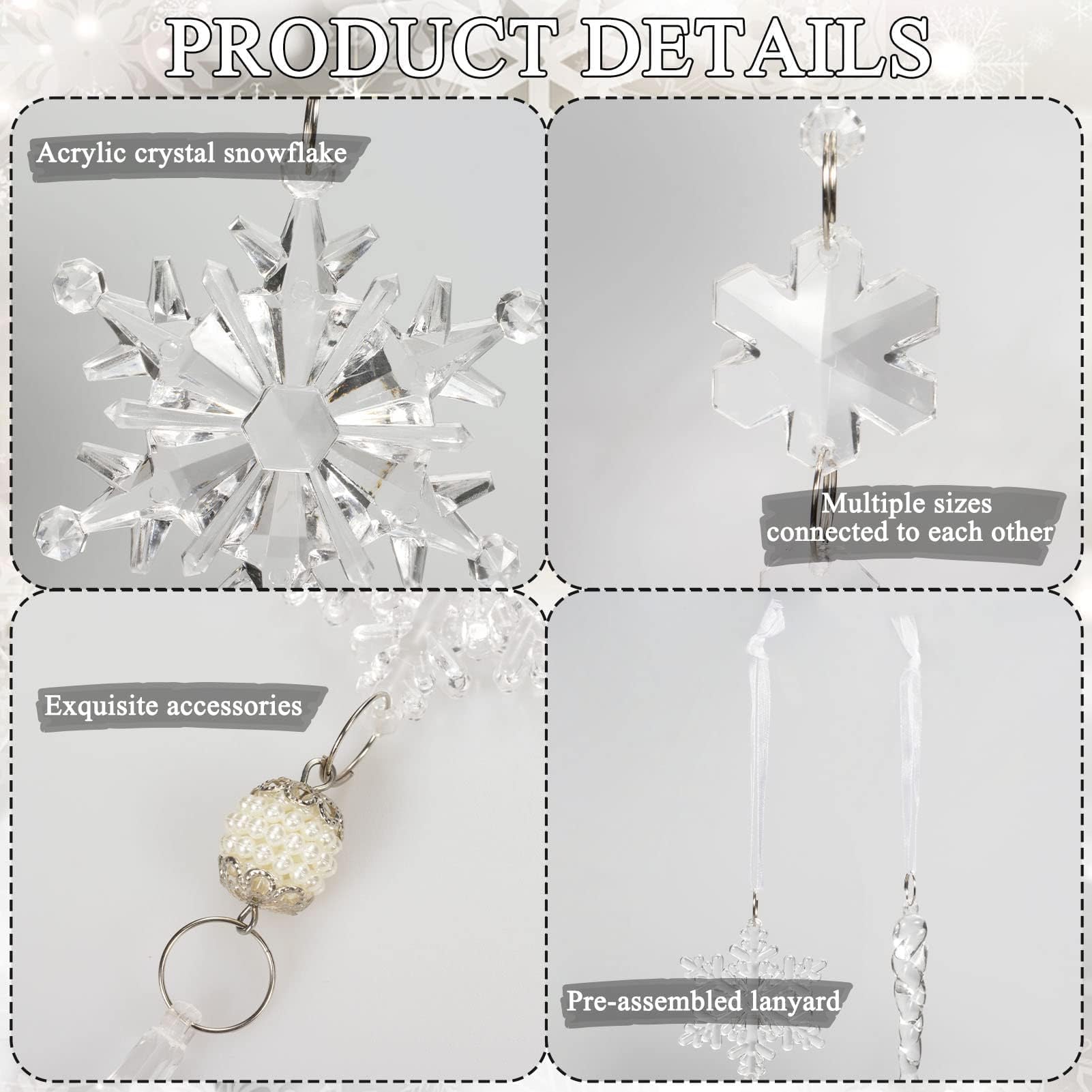 18pcs Crystal Christmas Ornaments for Tree Decorations-Hanging Acrylic Snowflake Icicle Ornaments with Drop Pendants for Winter Wonderland Chandelier Crystals Decorations Supplies