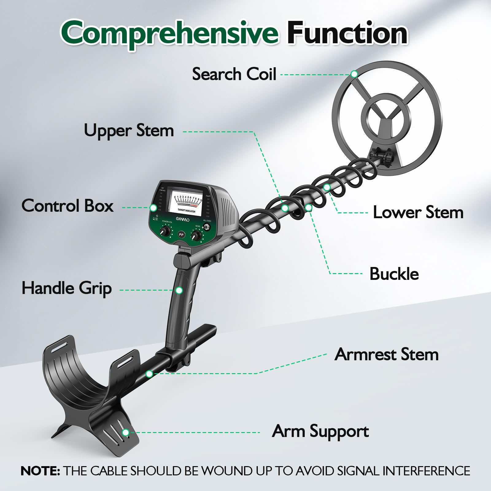 OMMO Metal Detector, High Accuracy Pointer Metal Detector for Adults with Backlight 10'' Waterproof Coil USB Cable, All&Disc&Pinpoint Mode, for Detecting Gold Coin Treasure Hunting