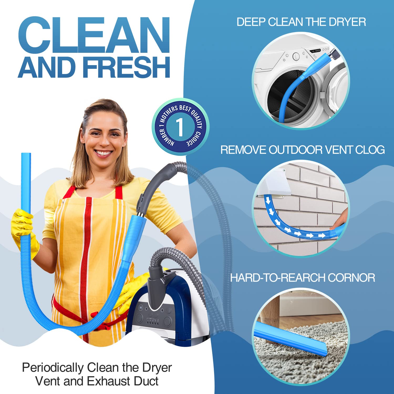 PetOde Dryer Vent Cleaner Kit Vacuum Attachment - Multiple Combinations V1 Lint Remover Power Washer and Vacuum Hose Quickly Removes Lint