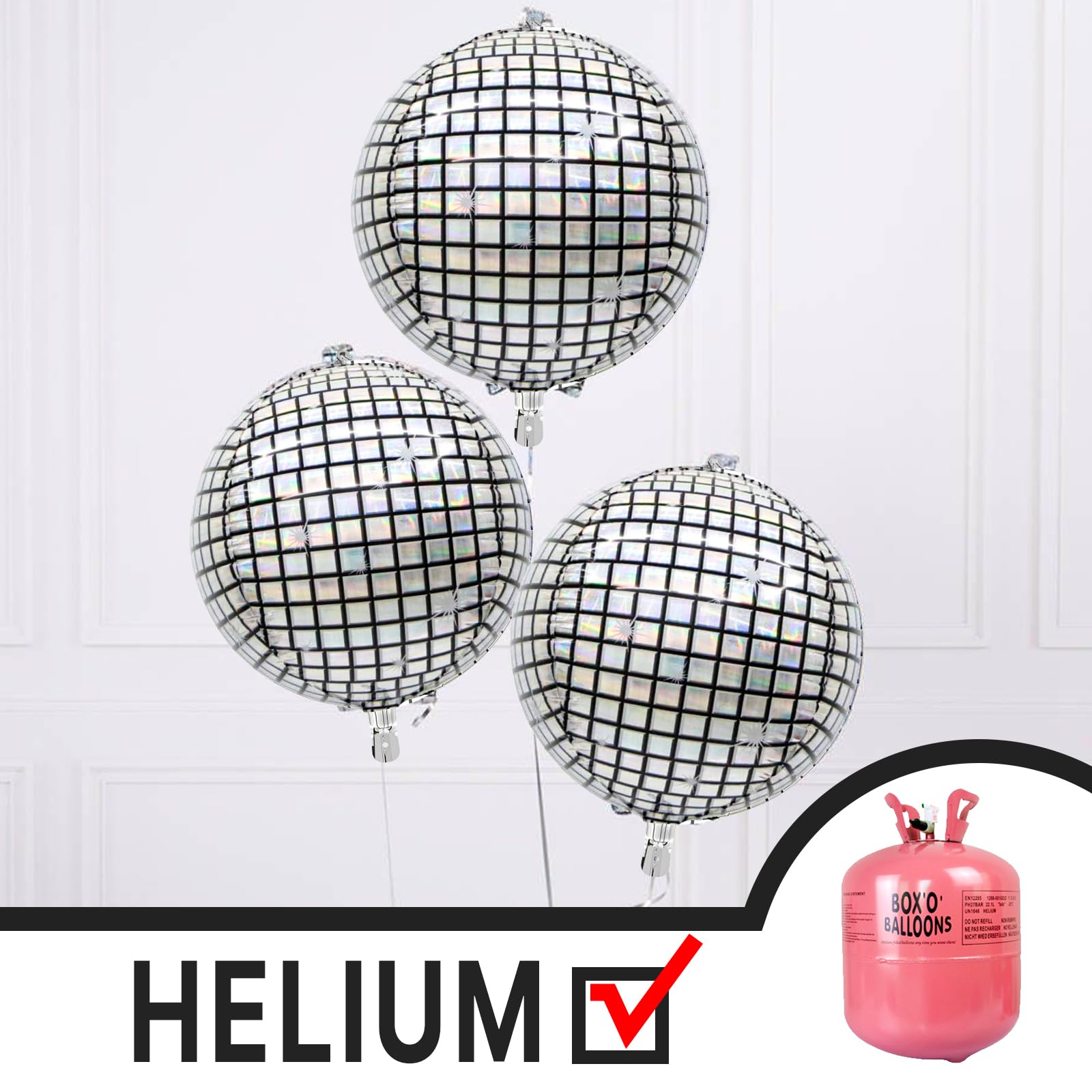 PartyWoo Silver Disco Ball Foil Balloons 20pcs Different Sizes Pack of 22 15 10 Inch Large Round Foil Orbz 4D Inflatable Mirror Ball Mylar Balloons for Graduation Men Birthday Space Party Decorations