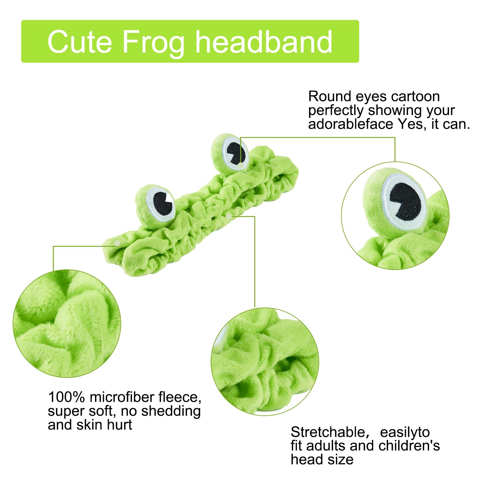 Jowmoy Green Frog Eye Elastic Headband - Versatile for Spa, Skincare, Makeup, Face Wash, Fun Gift for Women (1 Pack)