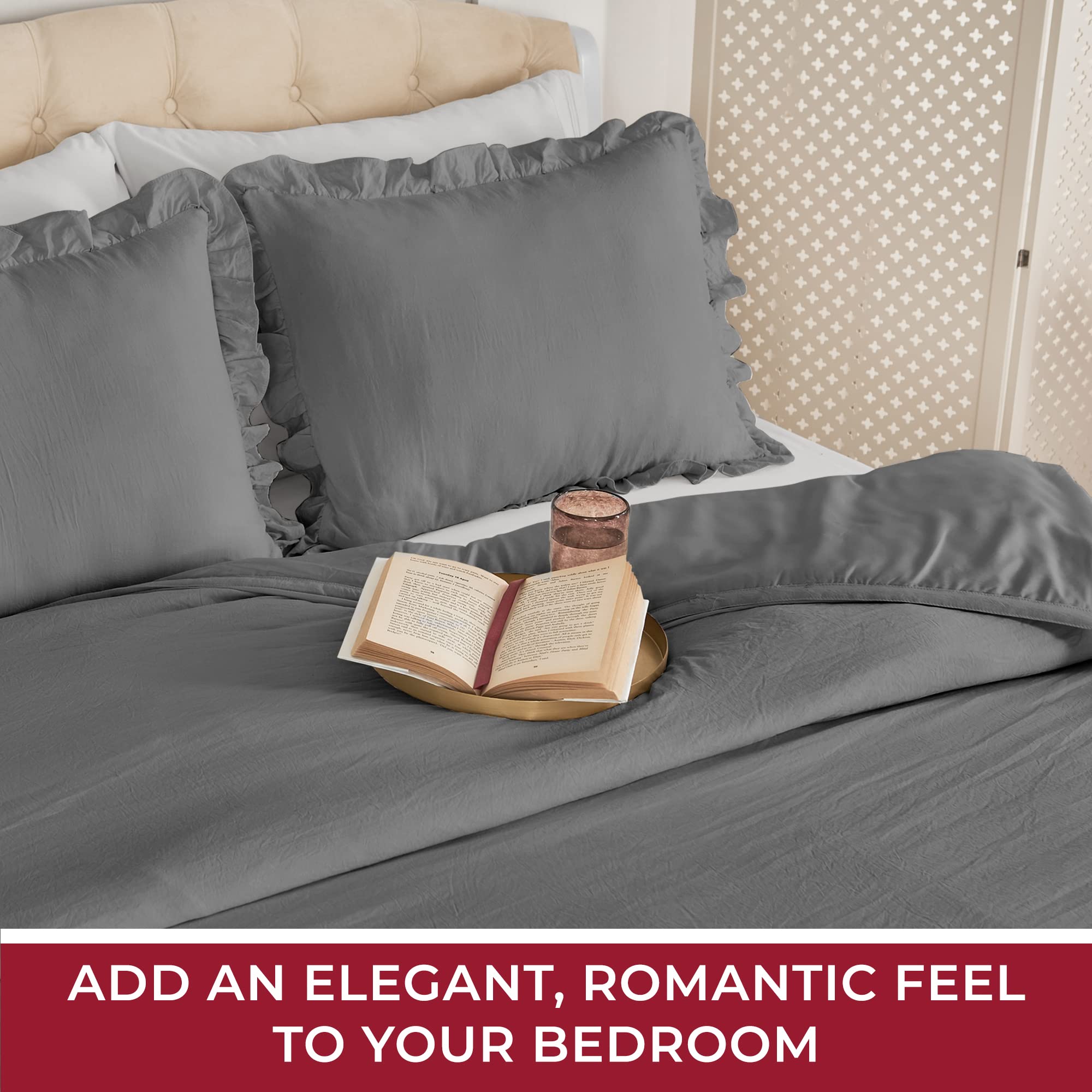 Mellanni Multi-Ruffled Bedspread Twin Set - 2-Pieces: Ruffle Bedspread & 1 Sham - 30" Drop Ruffle Bedskirt for Total Coverage - Ultra-Soft Bedding (Twin, Gray)