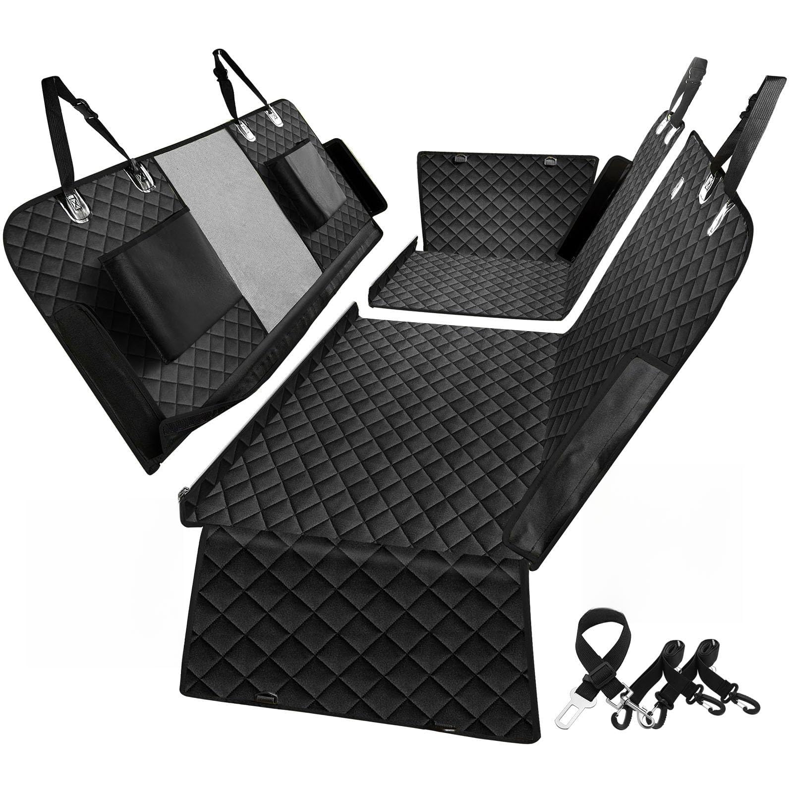 nzonpet Upgraded 6-in-1 Dog Car Seat Cover for Back Seat, 100% Waterproof Dog Car Hammock, Nonslip Dog Seat Cover for Cars Trucks and SUVs, Backseat Cover Protector for Dogs with Mesh Window- Black