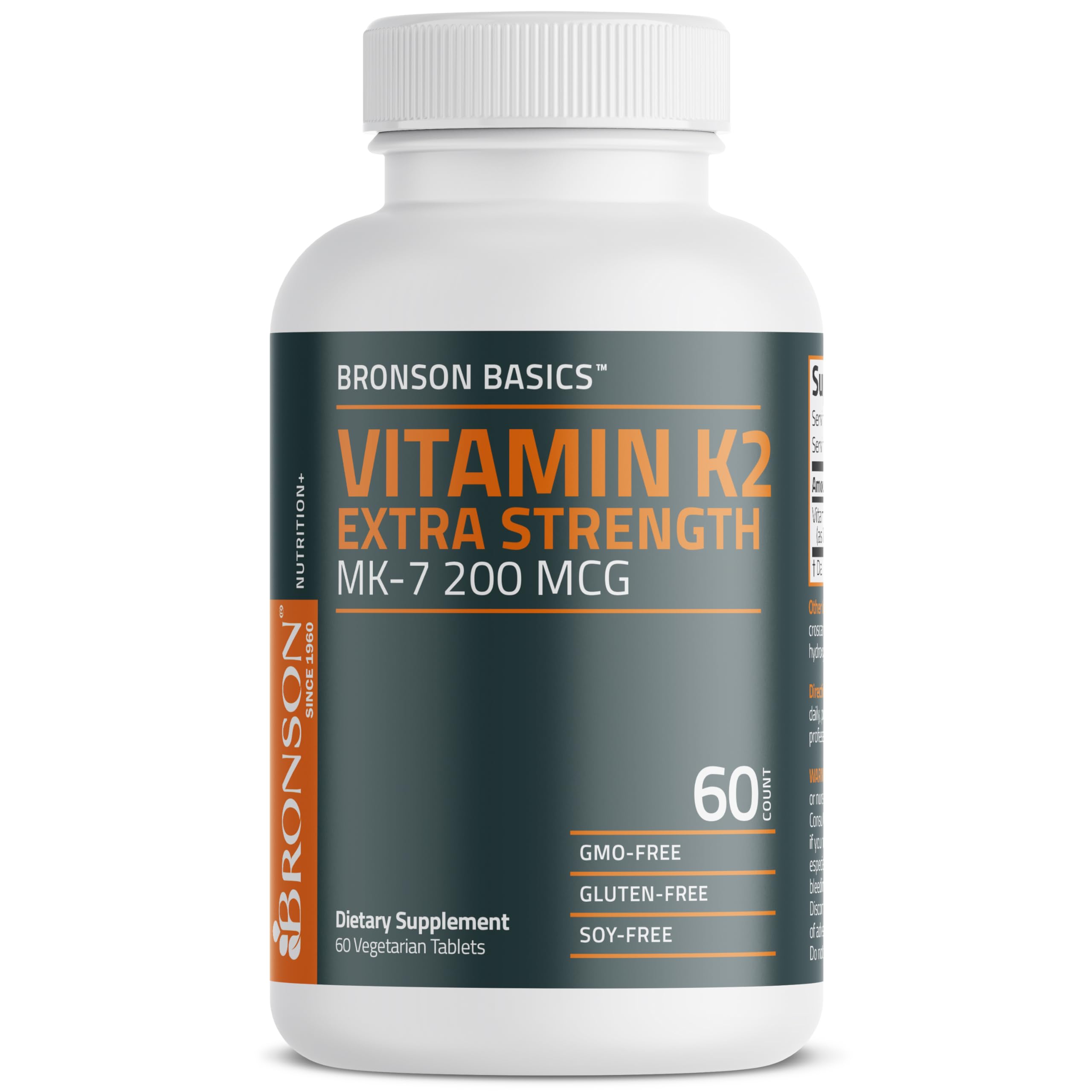 Bronson Vitamin K2 MK-7 200mcg Extra Strength, 60 Vegetarian Tablets