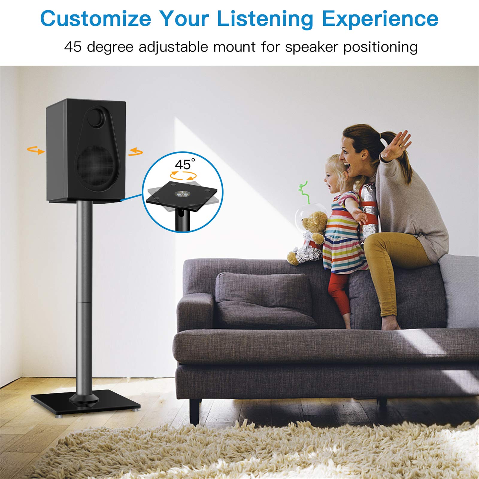 PERLESMITH Universal Floor Speaker Stands Pair for Surround Sound, Bookshelf Speaker Stand for 28 Inch Klipsch, Polk, Yamaha & Other Large Bookshelf Speakers Or Studio Monitors up to 22LBS,1 Pair