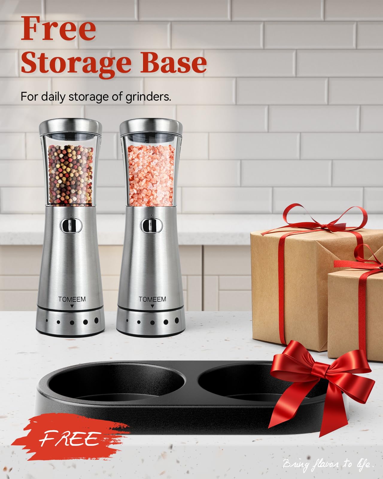 Electric Salt and Pepper Grinder Set with Storage Base, Stainless Steel Rechargeable Salt and Pepper Grinder Set with 4.5oz Large Capacity, 1.8" Wide Mouth, Adjustable Coarseness, Ideal for Kitchen