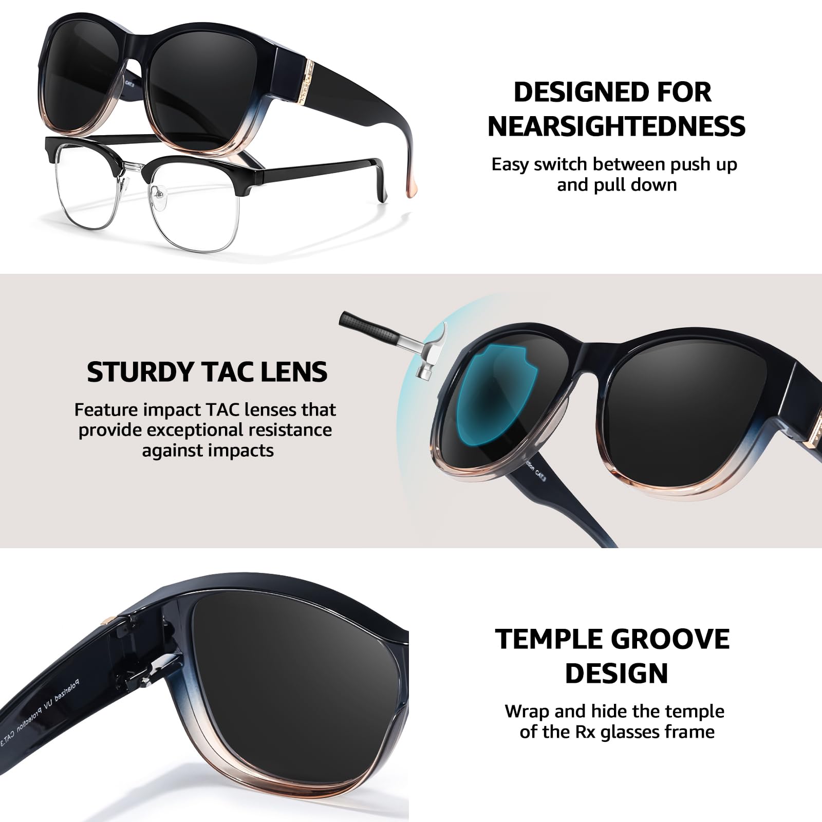 TJUTR Polarized Fit Over Glasses Sunglasses for Women UV Protection, Trendy Oversized Shades Wear Over Eyeglasses (A4 Blue Brown/Grey)