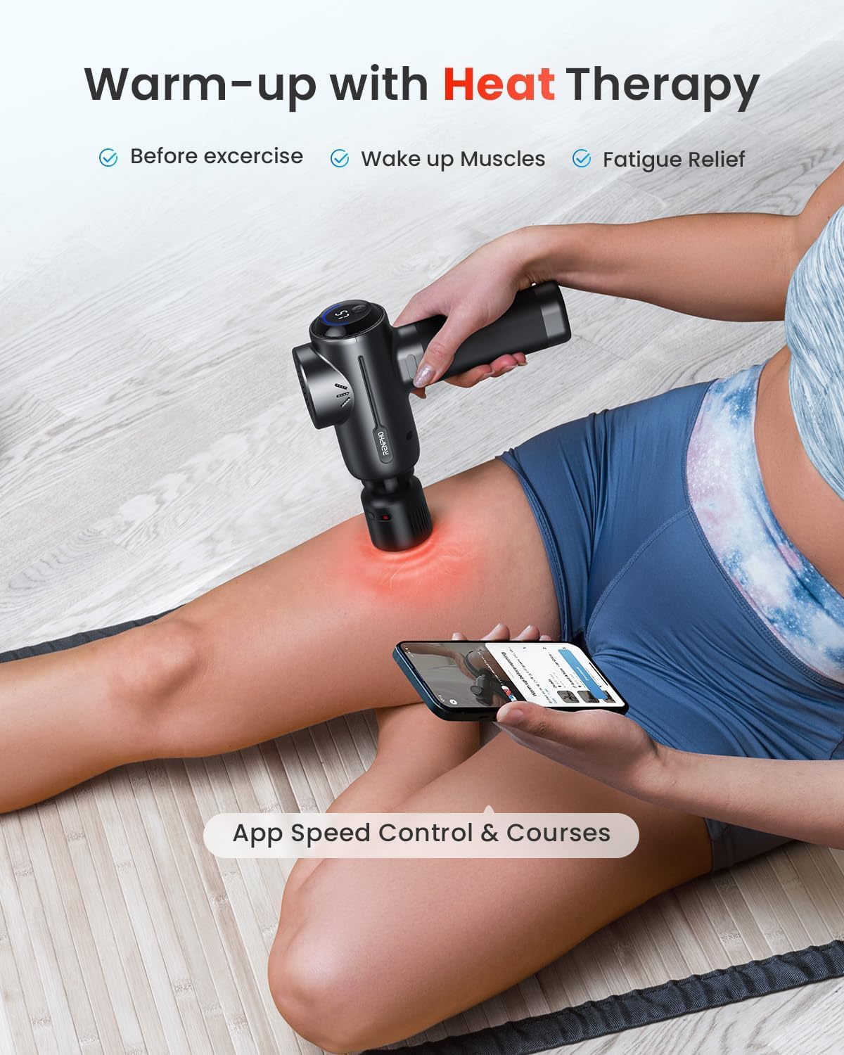 RENPHO Massage Gun with Heat and Cold, FSA HSA Eligible Percussion Muscle Deep Tissue Massager Portable with Bluetooth, Carry Case, Active+ Thermacool