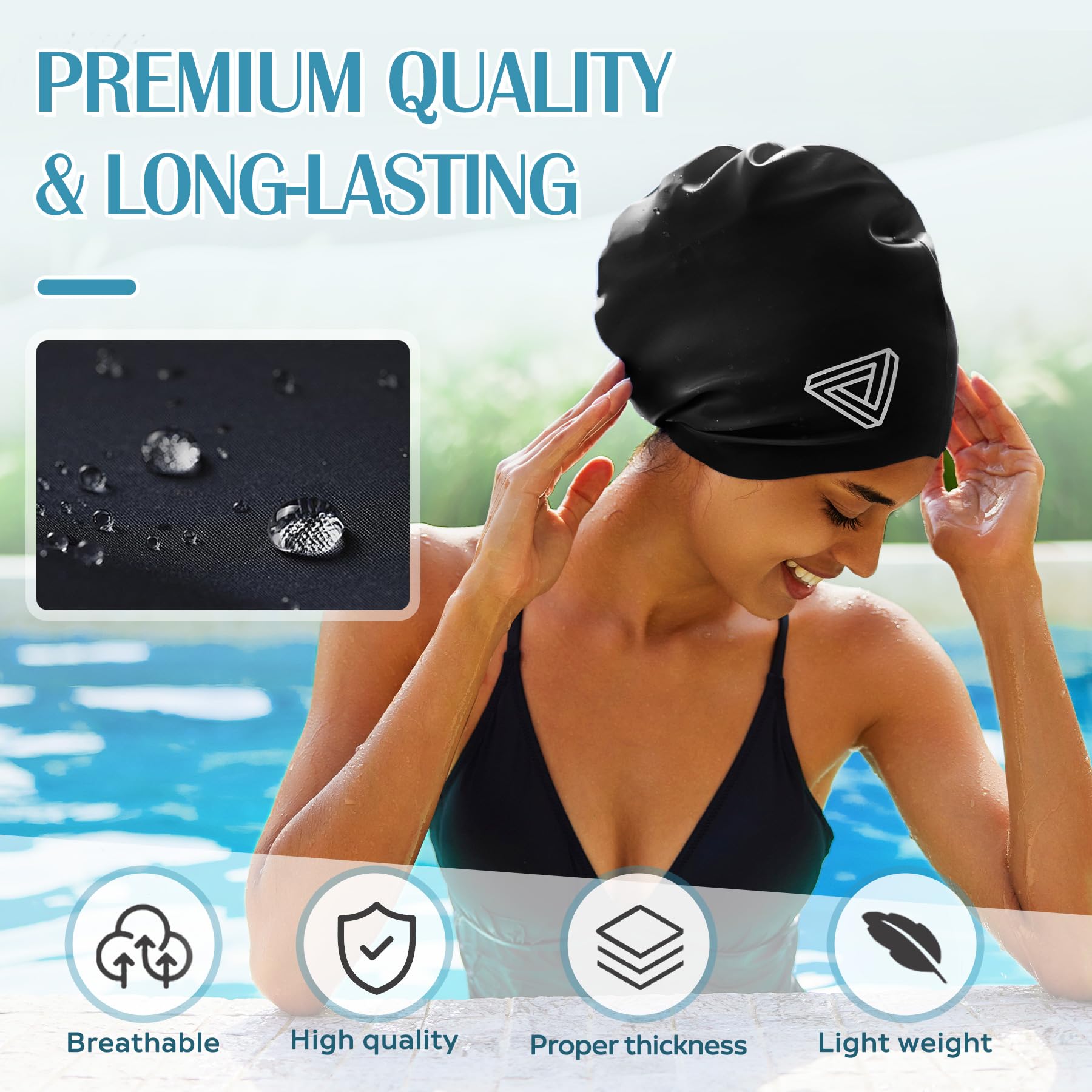 Large Swimming Cap, Suitable for Men and Women, Specially Designed Swimming Cap, Suitable for Very Long and Thick Curly Hair and Braids, Keep Hair Dry (Black)