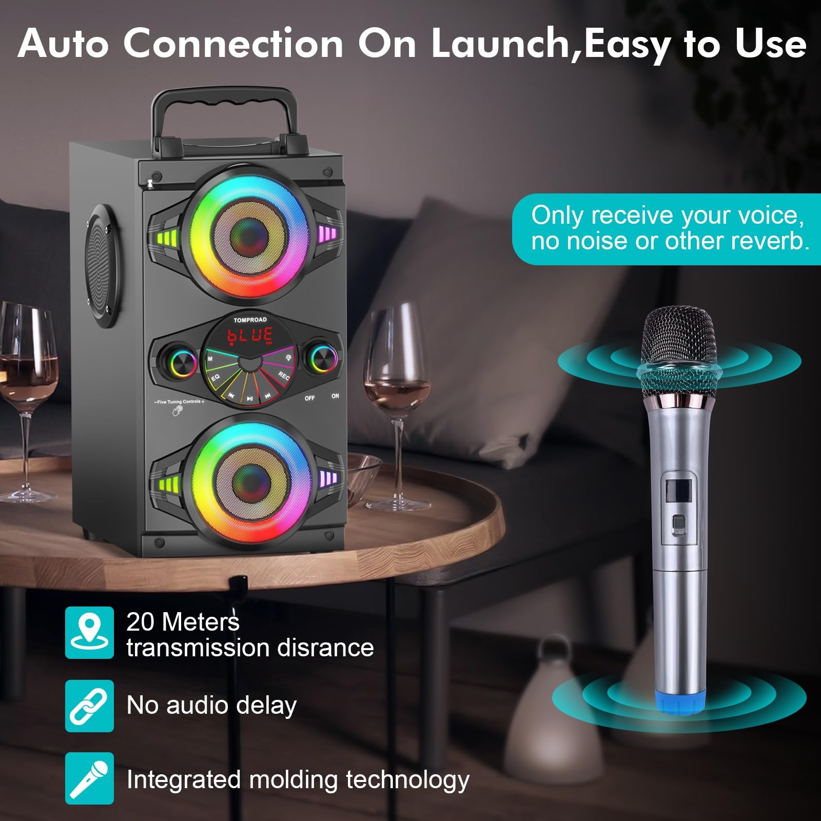 Bluetooth Speakers, 60W Portable Wireless Loud Outdoor Home Party Bluetooth Speaker with Subwoofer, FM Radio, LED Colorful Lights, Microphone, Remote and Big Powerful Stereo Deep Bass Sound Boombox