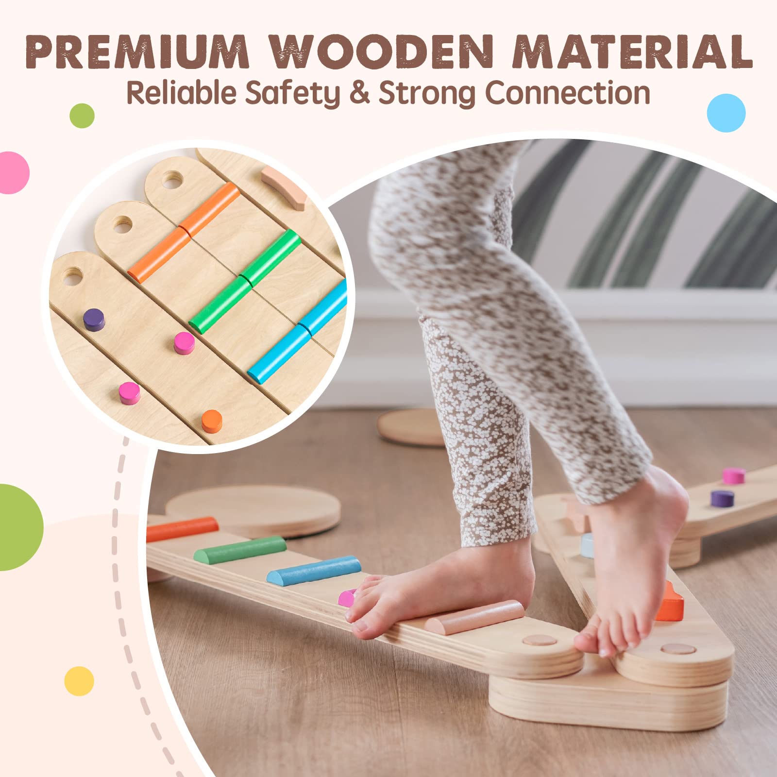 Tiny Land Wooden Balance Beam, 6 PCS Toddler Balance Boards, Montessori Balance Beam for Kids Development, Coordination Motor Skills Gymnastics Obstacle Course Toys for Girls Boys