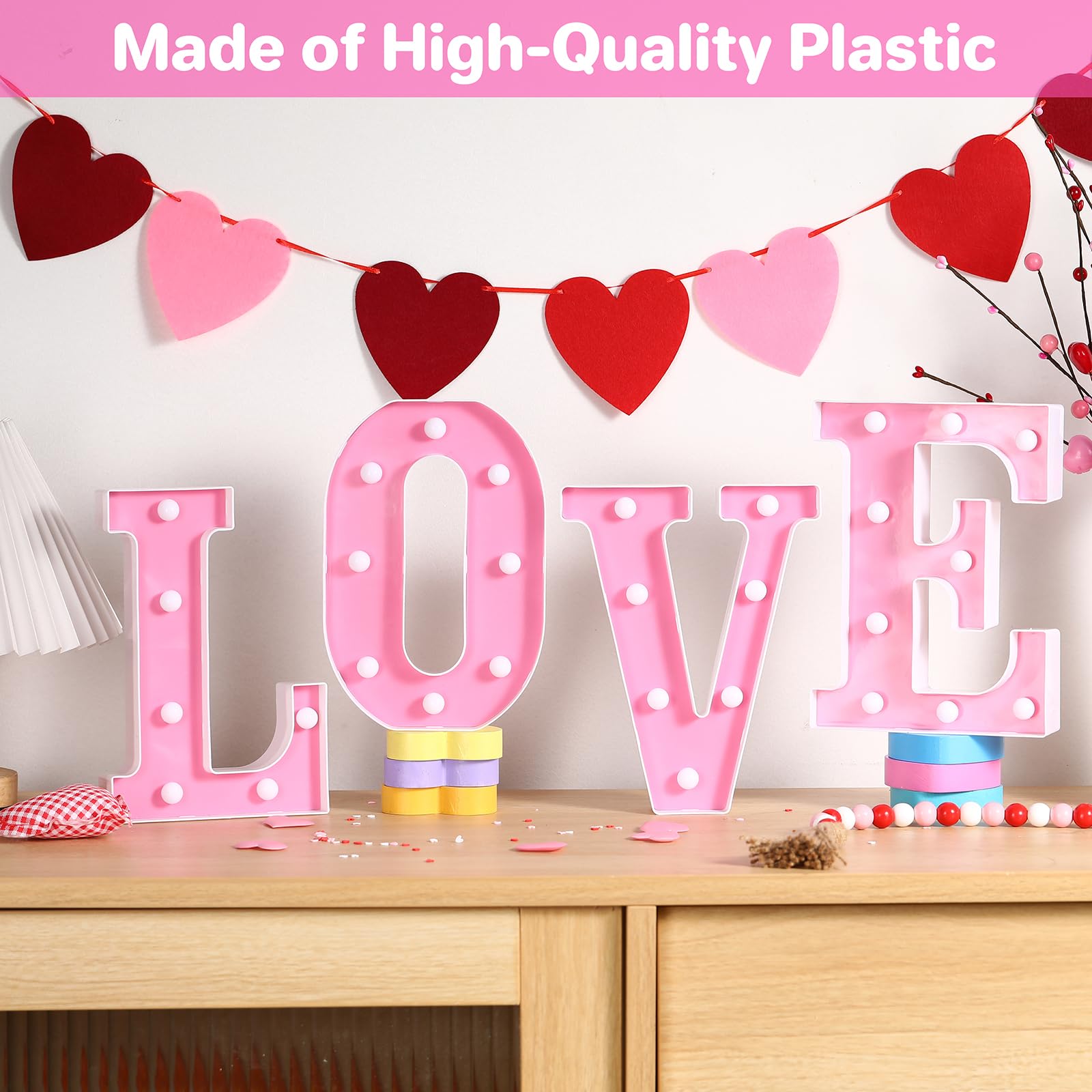 Valentines Day Decorations -4 LED Marquee Light Up Letters "LOVE" for Home Valentines Shelf Mantel Fireplace Tabletop Wedding Party Decorations