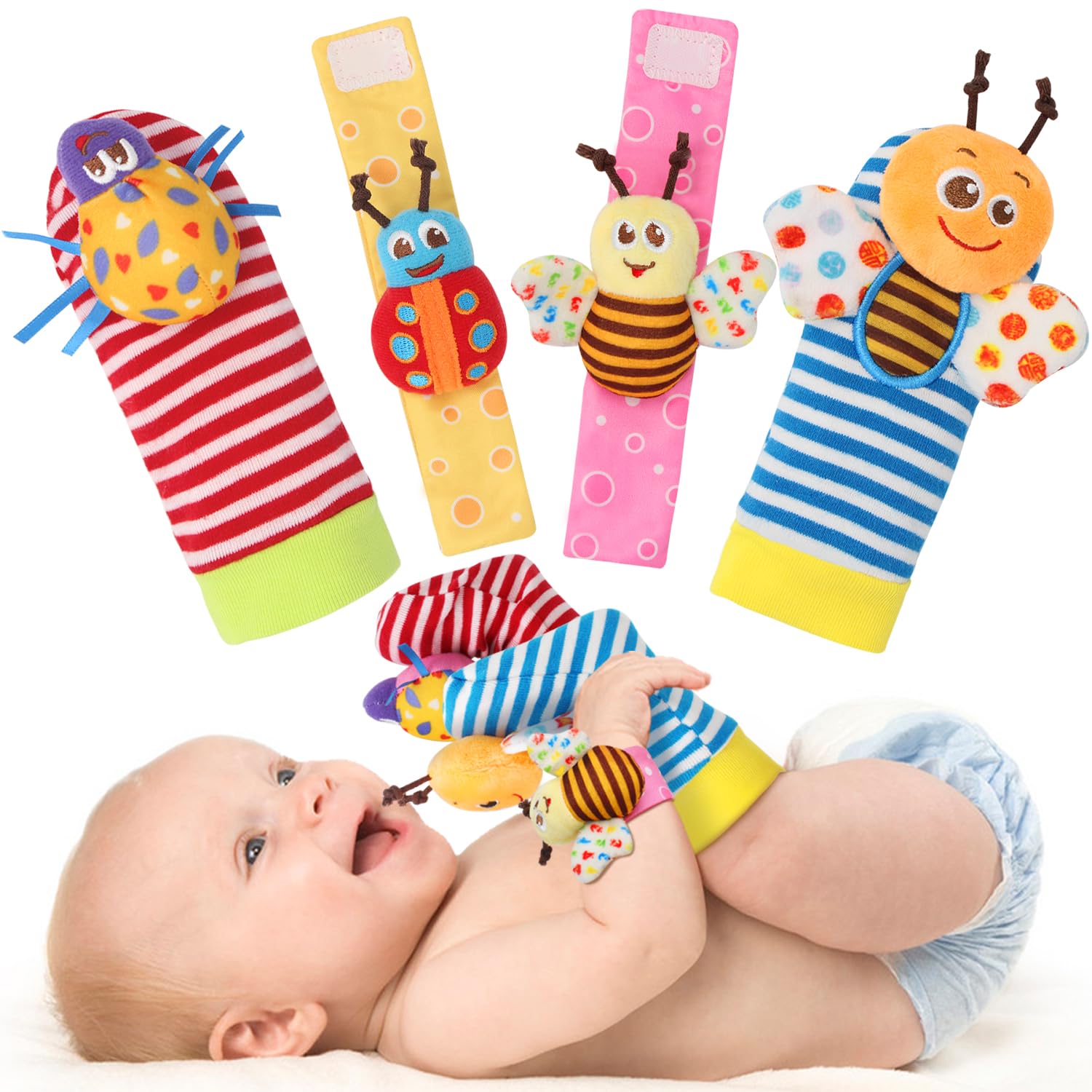 Bloobloomax Baby Rattles Toys for 0-12 Month, Infant Girl Boy Toys for Babies 3-6 Months, Newborn Hand & Foot Toys for 0 to 9 Months, Baby Shower Gifts Set with Wrist Rattle Socks