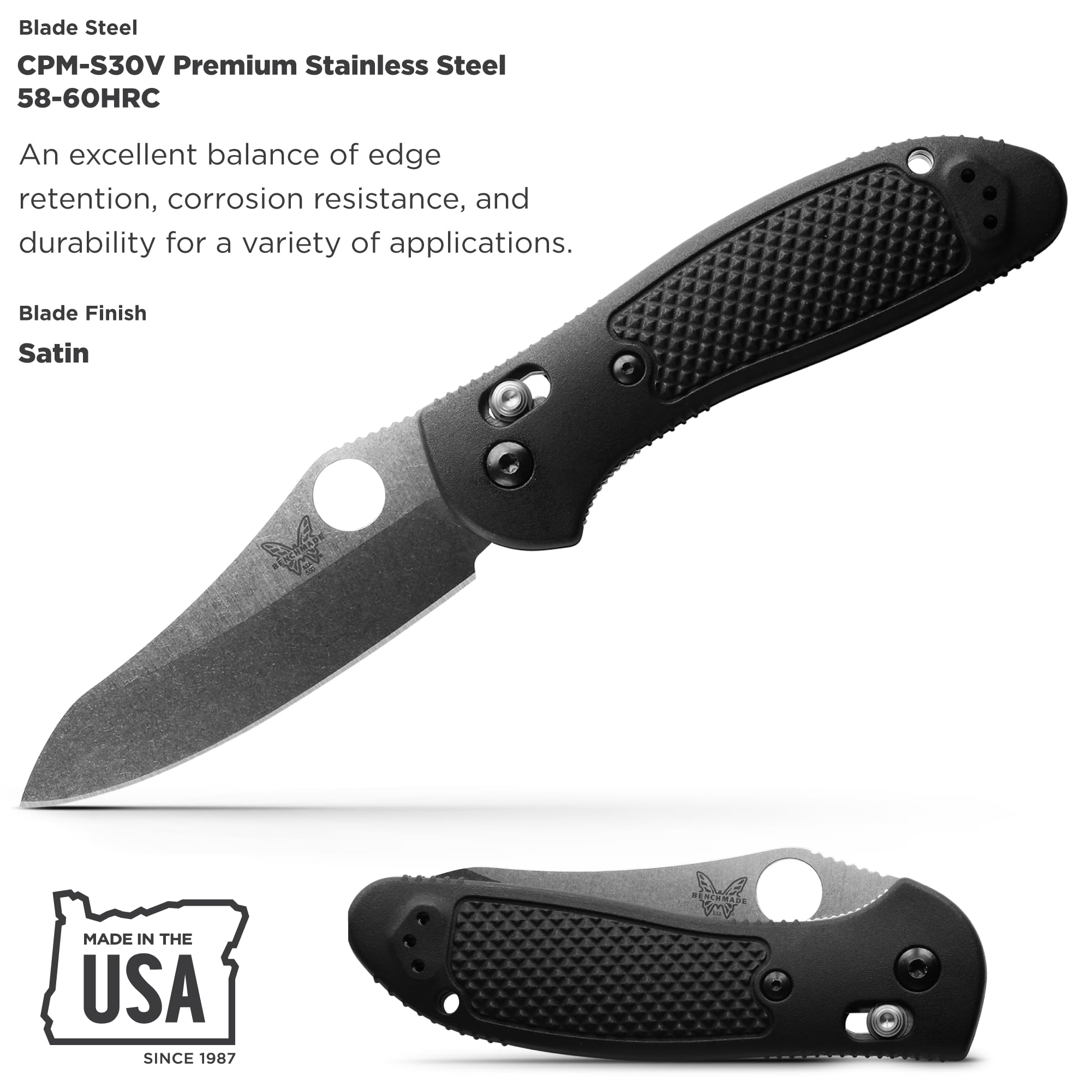 Benchmade - Griptilian 550-S30V EDC Knife with Black Handle (550-S30V)