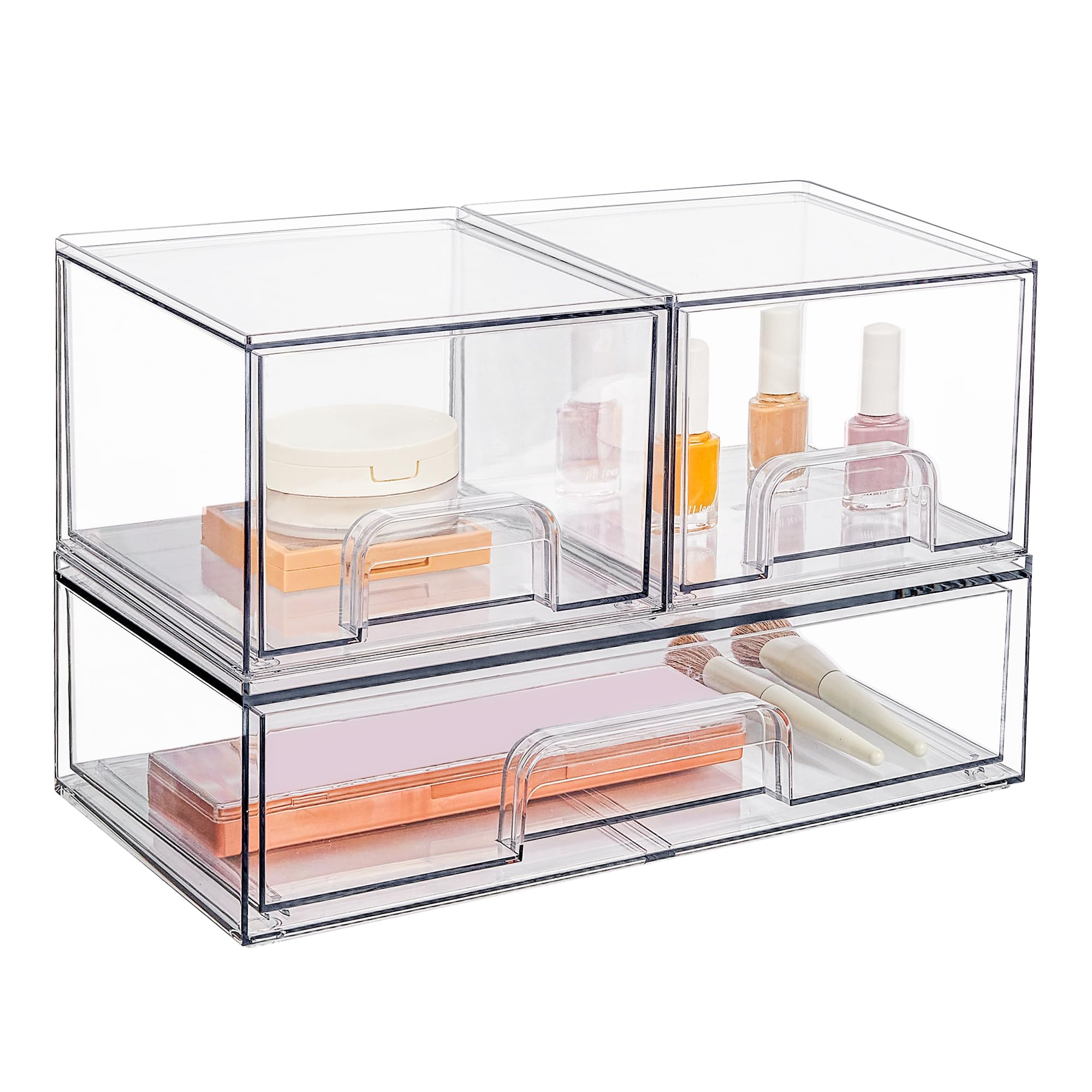 Vtopmart Stackable Storage Drawers Set of 3,Clear Plastic Organizer Bins for Makeup, Cosmetics, Beauty Supplies,Ideal for Vanity, Bathroom,Cabinet,Pantry Organization