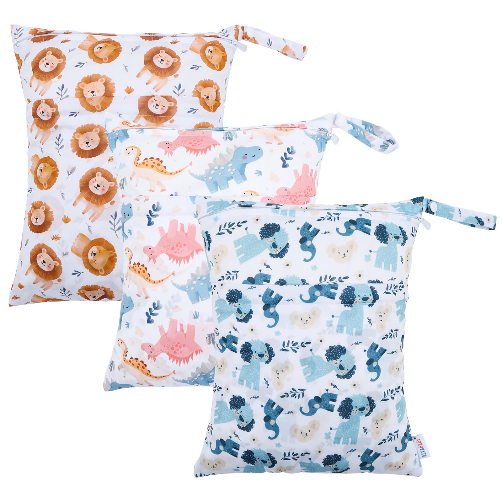 ALVA ALVABABY 2pcs Cloth Diaper Wet Dry Bags Waterproof Reusable with Two Zippered Pockets Travel Beach Pool Daycare Soiled Baby Items Yoga Gym Bag for Swimsuits or Wet Clothes 3L-ZM14