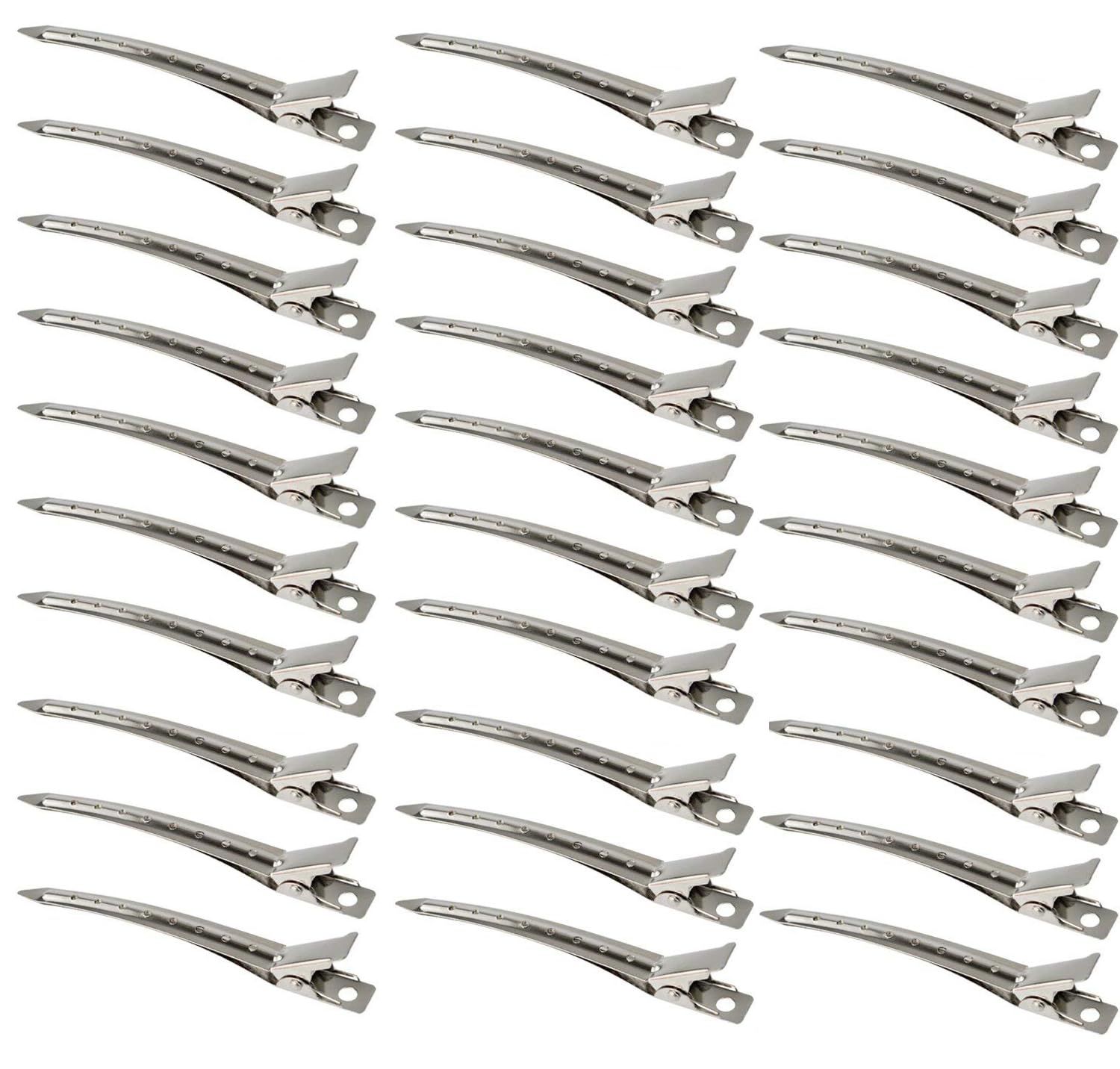 30 Packs Hair Clips, Duck Bill Clips, Hair Coloring, Hair Clips & Barrettes, 3.5 Inches Rustproof Metal Alligator Curl Clips with Holes for Hair Styling, Silver