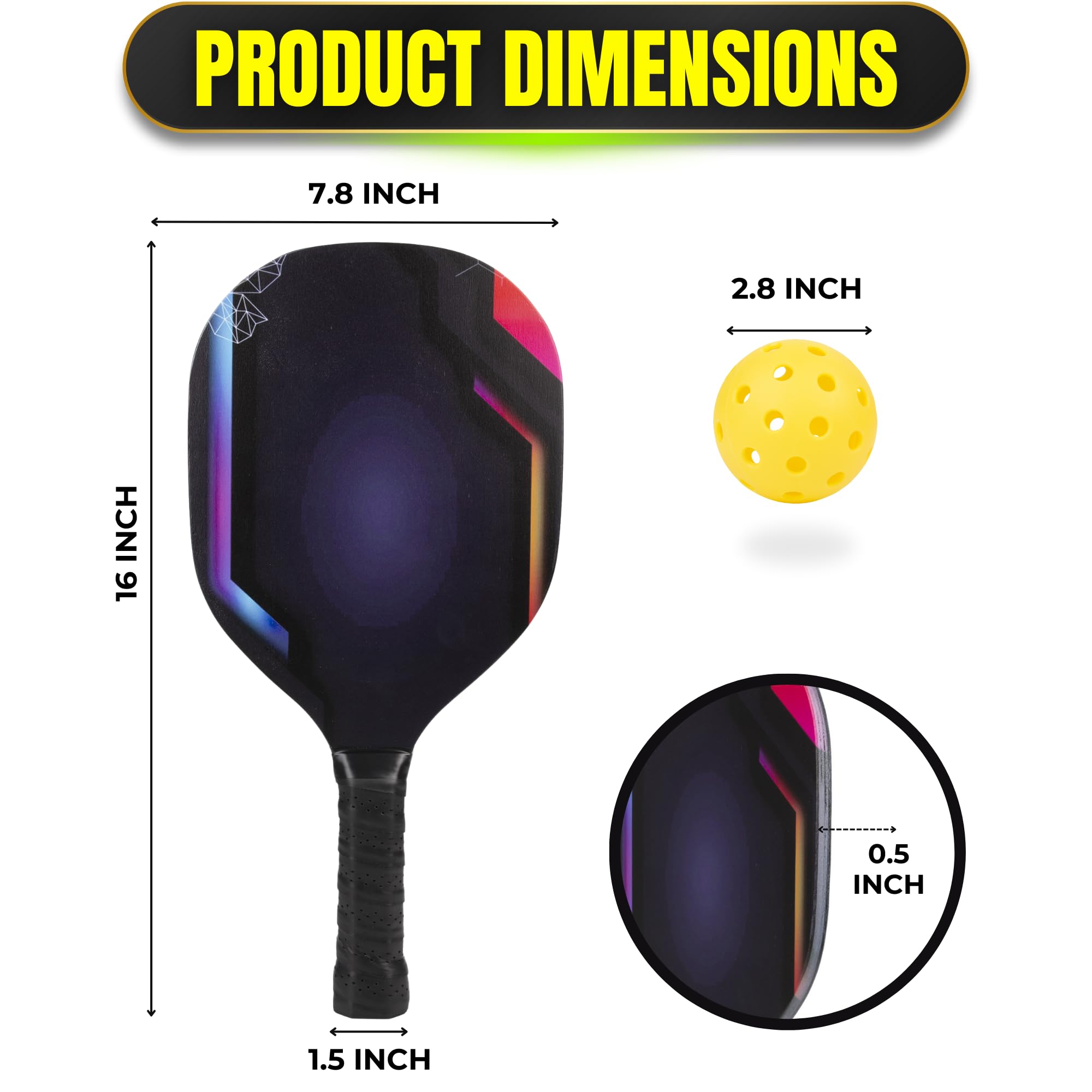 PIXIDU Pickleball Paddles Set of 2 - Pickleball Sets with Bag Pickleball Rackets Pickle-Ball Equipment Complete 2 Rackets and 4 Balls for Adults and Kids