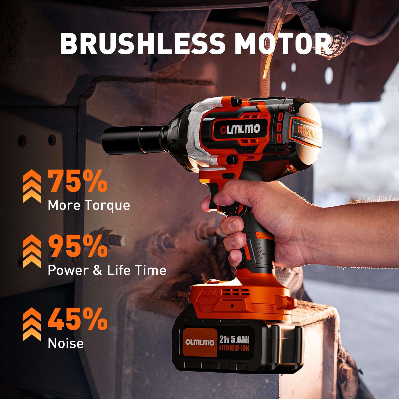 1300N.m/1000Ft-lbs Cordless Impact Wrench 1/2 Inch, 2 x 5.0Ah Batteries Brushless Impact Wrench with Fast Charger, 3 Variable Speeds High Torque Impact Gun 4 Sockets Portable Suitcase for Car Tire DIY