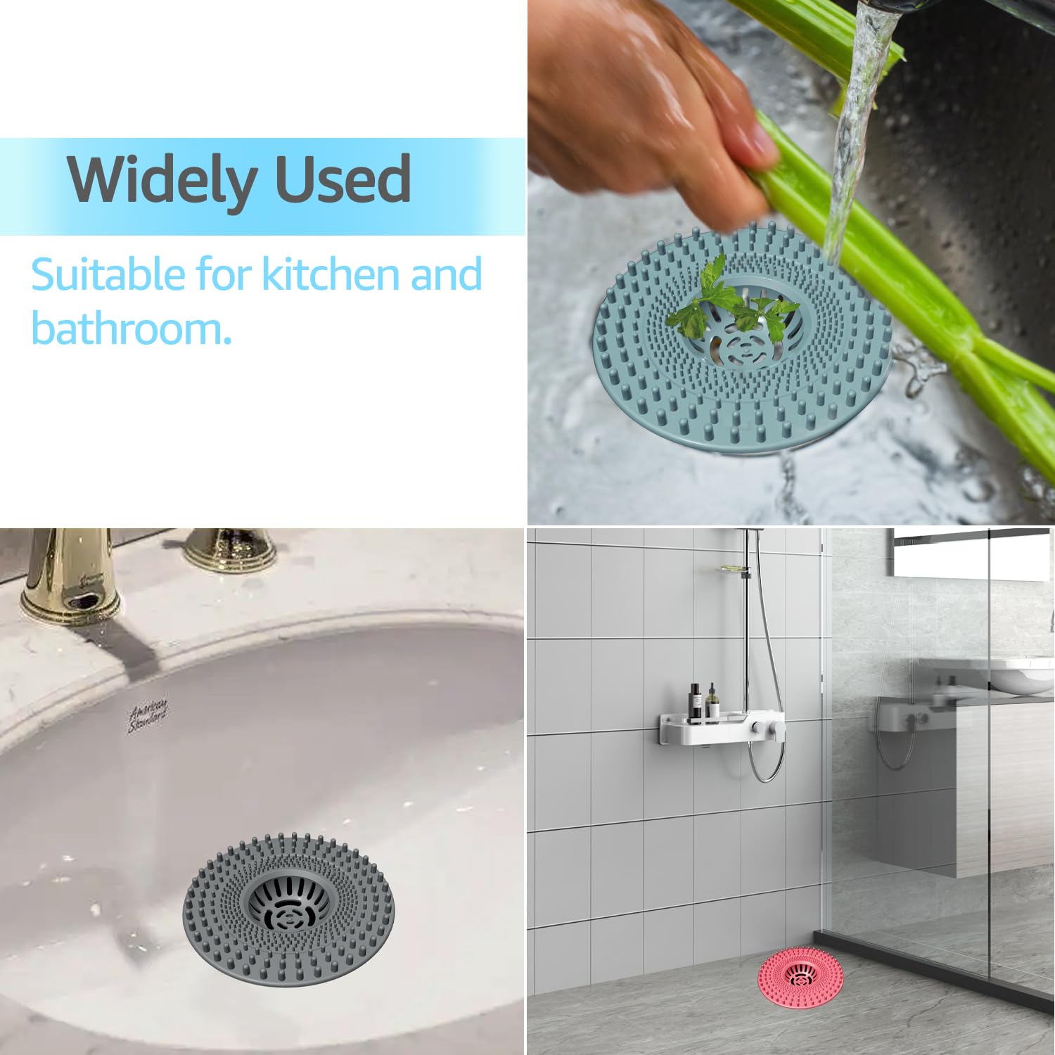 Upgrade Shower Drain Hair Catcher, 3 Pack Silicone Shower Hair Drain Catcher, Drain Hair Catcher Protector, Shower Drain Cover, Bathroom Sink Drain Strainer, Bathtub Tub Stopper Accessories for Bath