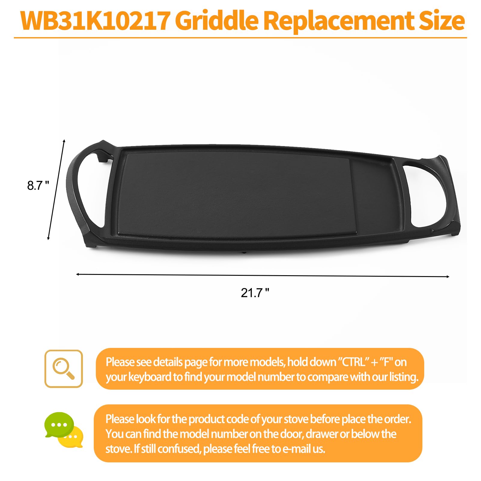 Atgestore WB31K10217 Griddle Replacement for GE Stove Parts Griddle Plate, Cast Iron Center Griddle for GE Adora Gas Range Parts Stove Top Burner Griddle GE Cooktop Parts Griddle Pan 1 Pcs