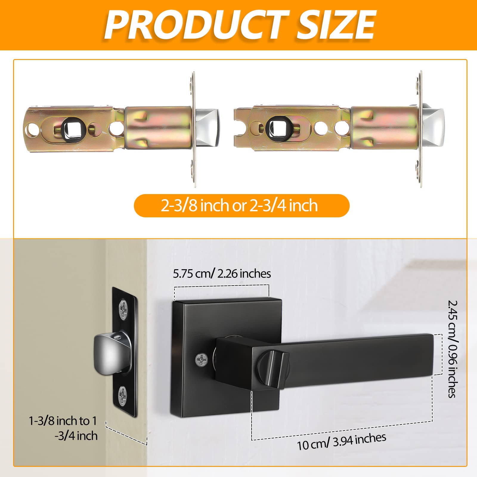 LEIFIDE 15 Pcs Privacy Interior Door Levers Heavy Duty Square Design Door Handles Matte Black Knob Interior Bedroom and Bathroom Door Handle Keyless Hardware Reversible for Right Left Handed Door