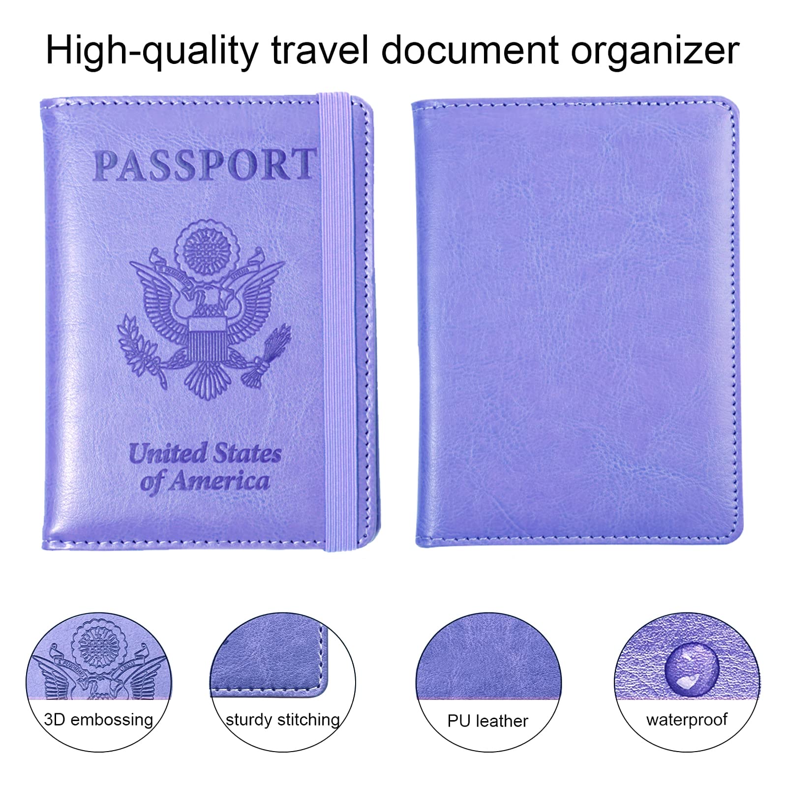 Eoehro Passport Holder for Travel Essentials, Passport Wallet, Passport Cover, Passport Case, Travel Must Haves Accessories,Passport Holder for Women and Men(E-Elastic band Purple)