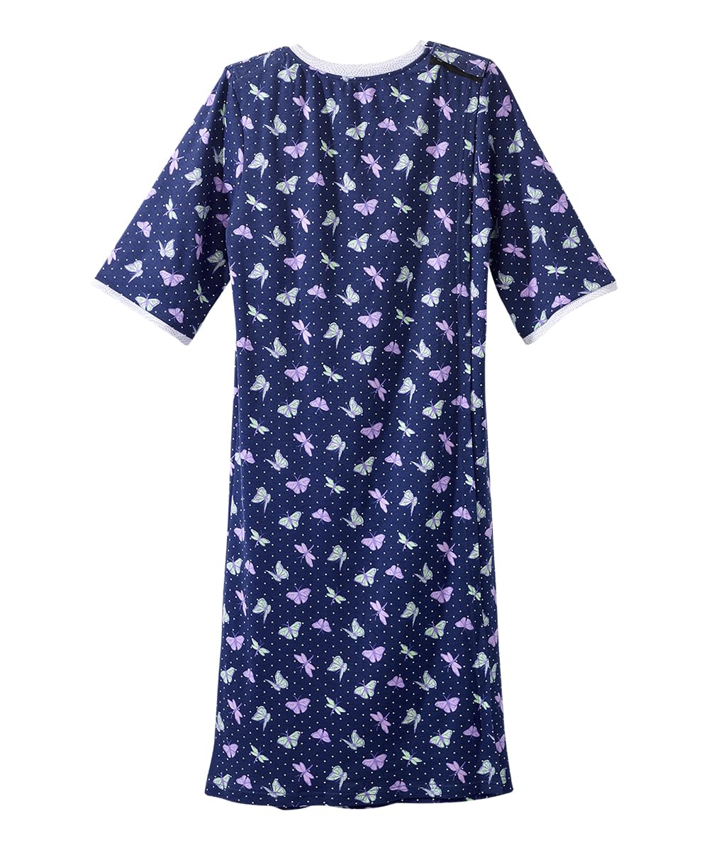 Silverts Hospital Gowns for Women Open Back, Night Gowns for Elderly Women, Adaptive Clothing for Seniors, Elderly Nightgowns, Dementia Clothing - Butterfly Dragonfly MED