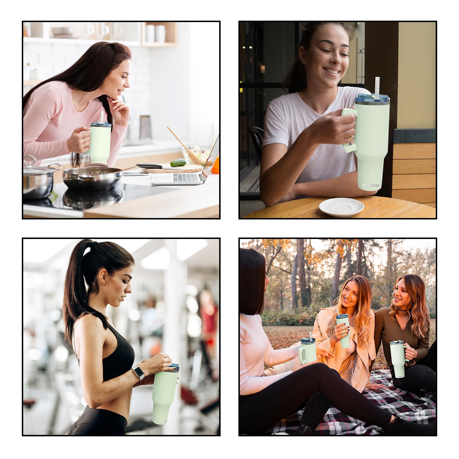 WANSHAN 40 oz Tumbler with Handle and Straw Lid - Steel water bottle Travel Mug Iced Coffee Cup, Insulated Reusable Stainless