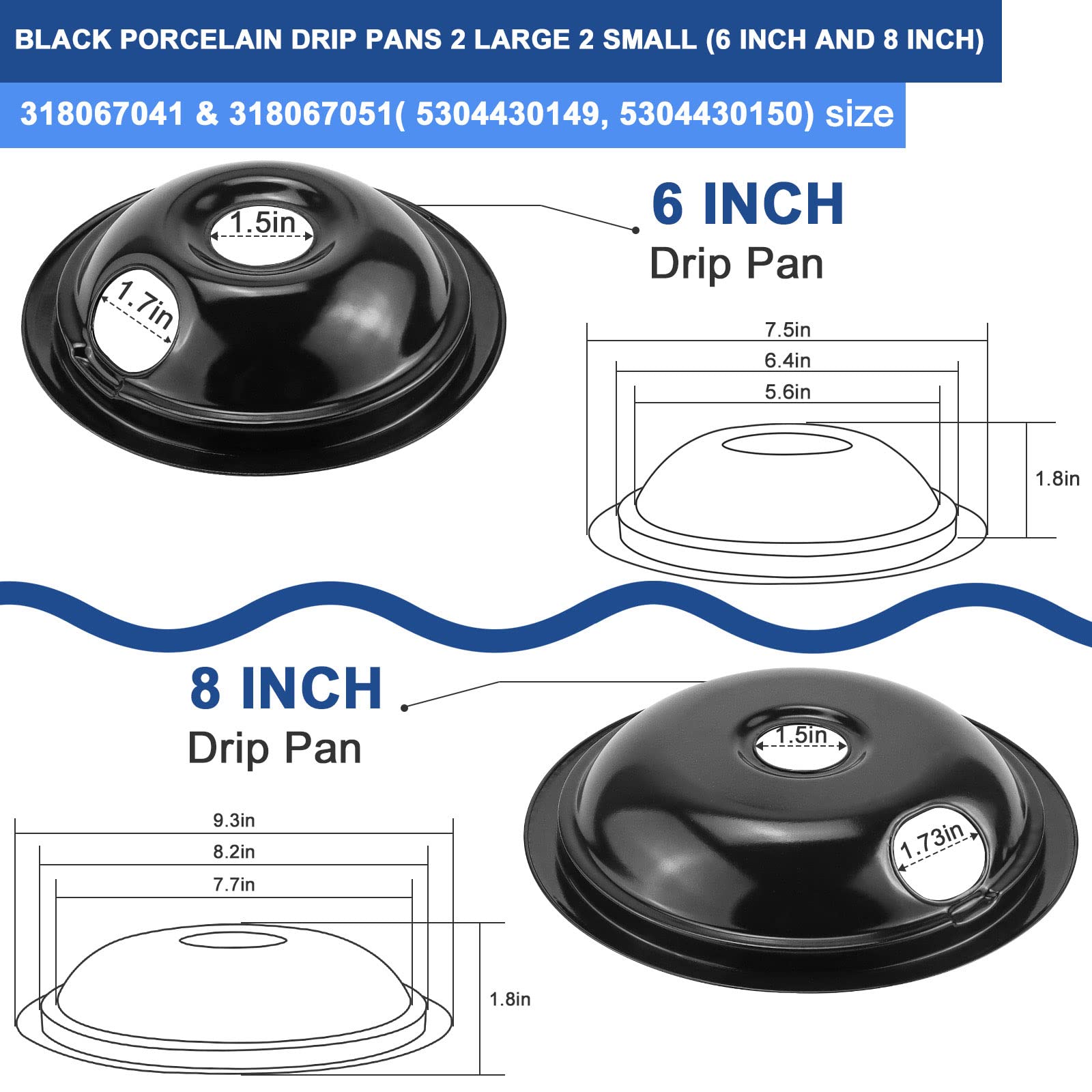 5304430149 5304430150 Porcelain Black Drip Pans Set & MP22YA Electric Range Burner Element Unit Set Compatible with Frigi-daire Ken-more Range Oven/Stove Replaces 318067041 318067051 by Fetechmate