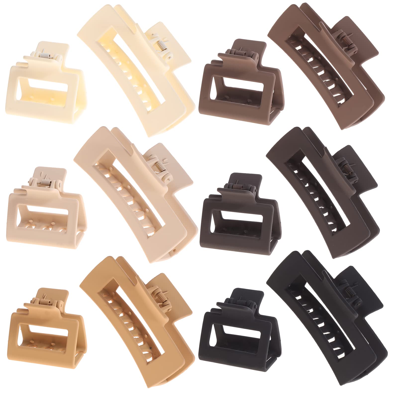 Alemaky 12 Pack Square Claw Clips, Big and Small Neutral Rectangle Hair Claw Clips, Non-slip Matte Large Hair Clips for Women,Strong Hold jaw clip for Thick Thin Hair (Neutral)