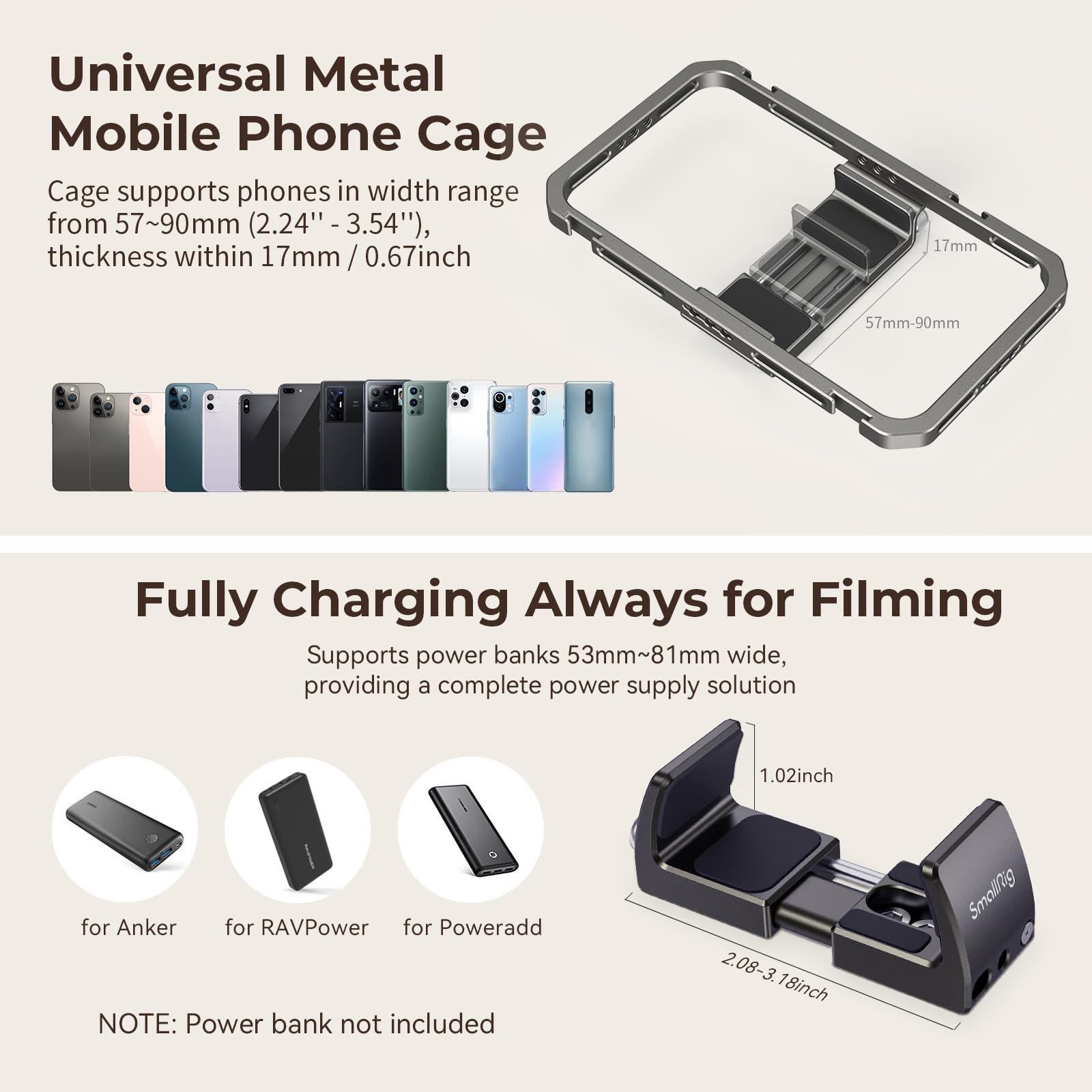 SmallRig Universal Phone Video Rig Kit for iPhone, Smartphone and Cameras, Phone Stabilizer Rig w/Tripod Microphone LED Light Side Handle Power Bank Holderm, for Vlogging & Live Streaming