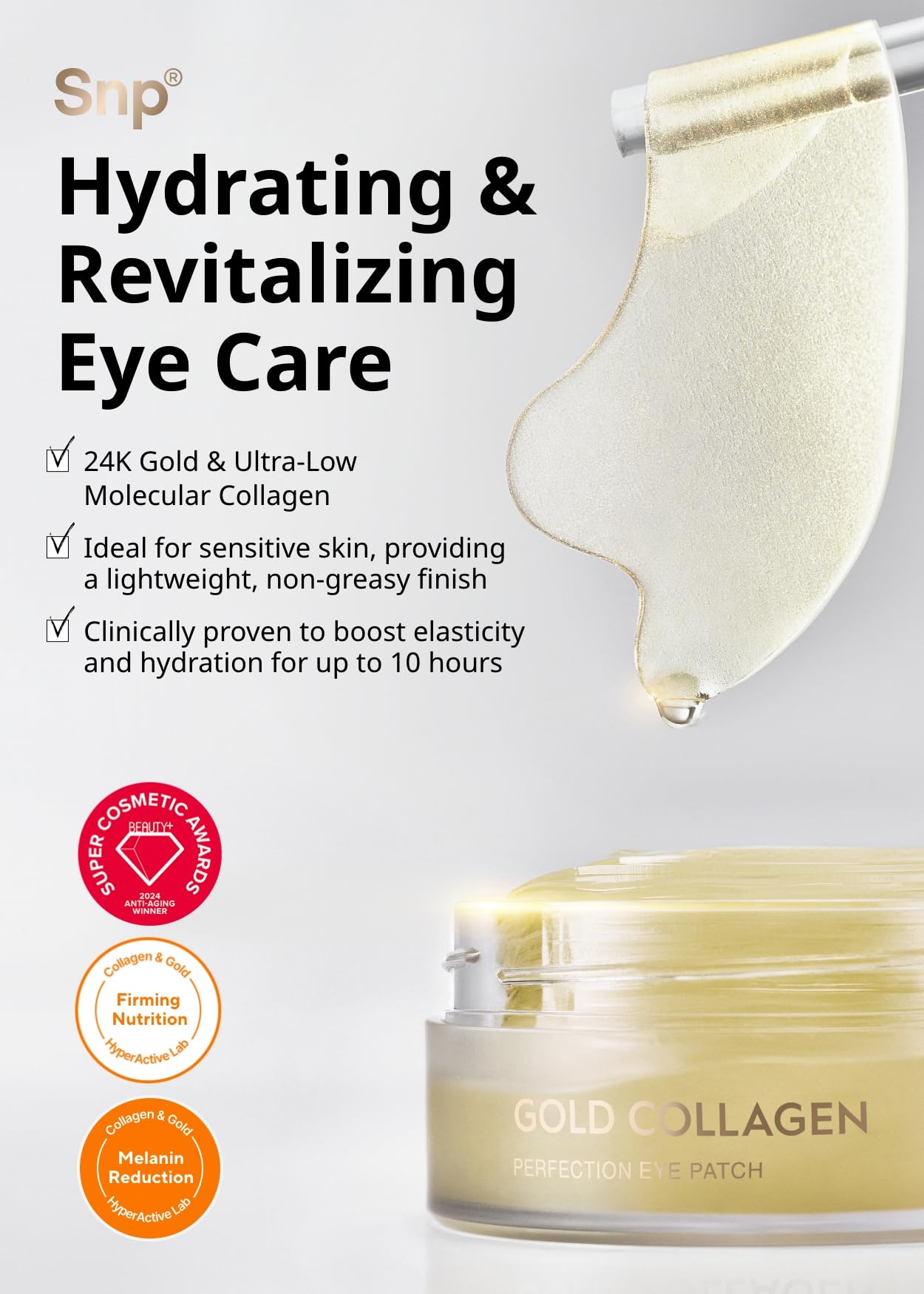 [K Beauty Snp] 24K Gold Perfection Eye Patch | Brightening Under Eye Patches for Wrinkles and Dark Spots | Under Masks for Puffy Eyes and Dark Circles | Korean Collagen Skincare | 60 Patches