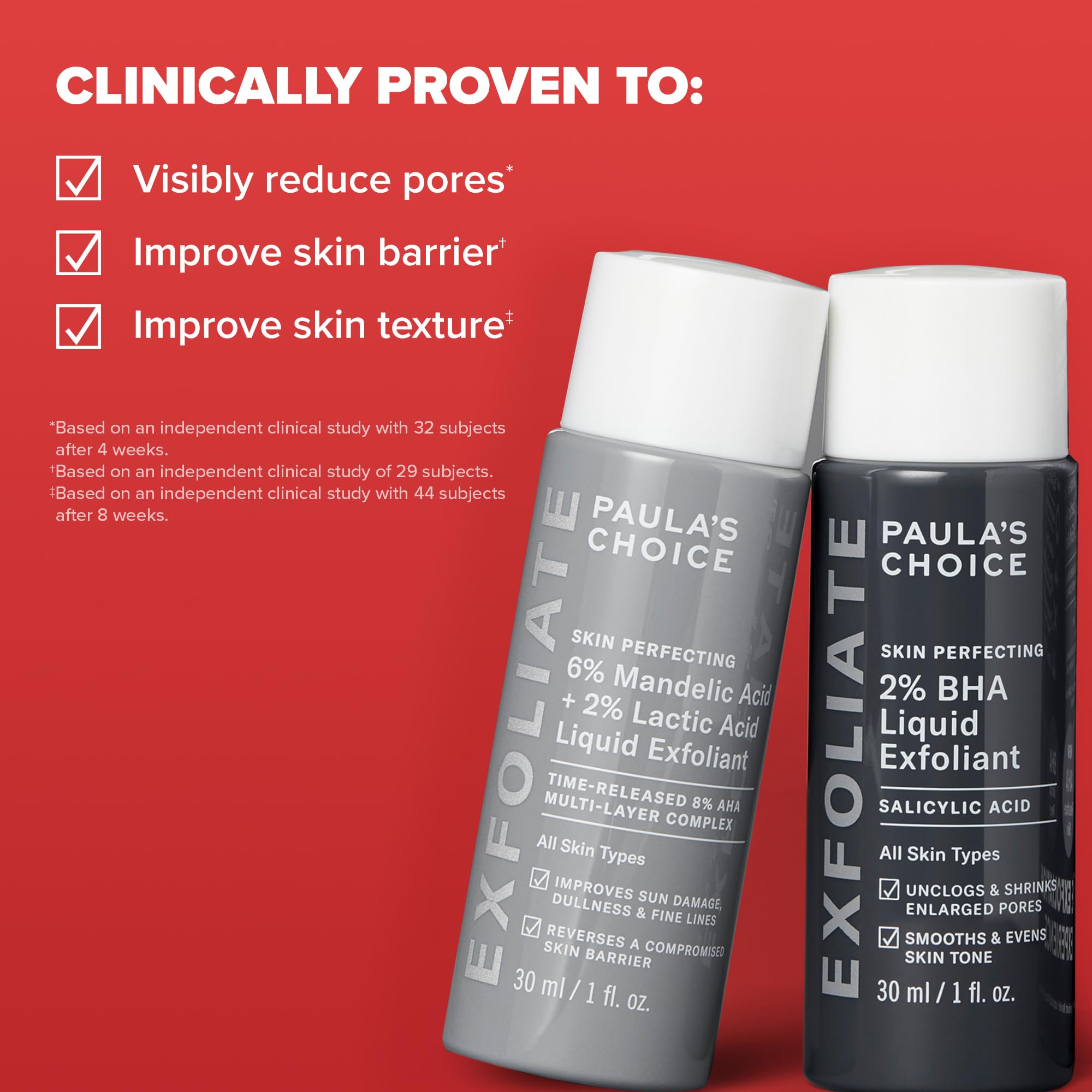 Paula's Choice Exfoliation Kit, 2% BHA Liquid & 6% Mandelic Lactic Acid AHA Exfoliants, for Clogged & Enlarged Pores, Rough & Bumpy Texture and Uneven Tone, Travel-Size Duo, Fragrance-Free, Set of 2