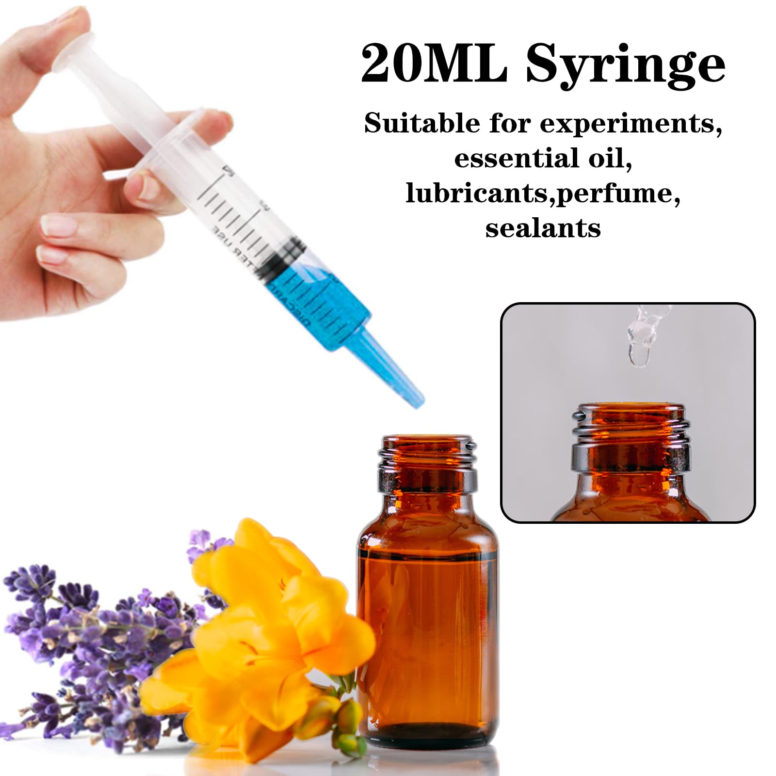 20ml Plastic Syringe with Cap, Syringes without Needle for Liquid, Scientific Labs, Measurement, Pet Feeding ,Ink Refilling ,Oil or Glue Applicator (3 Pack)