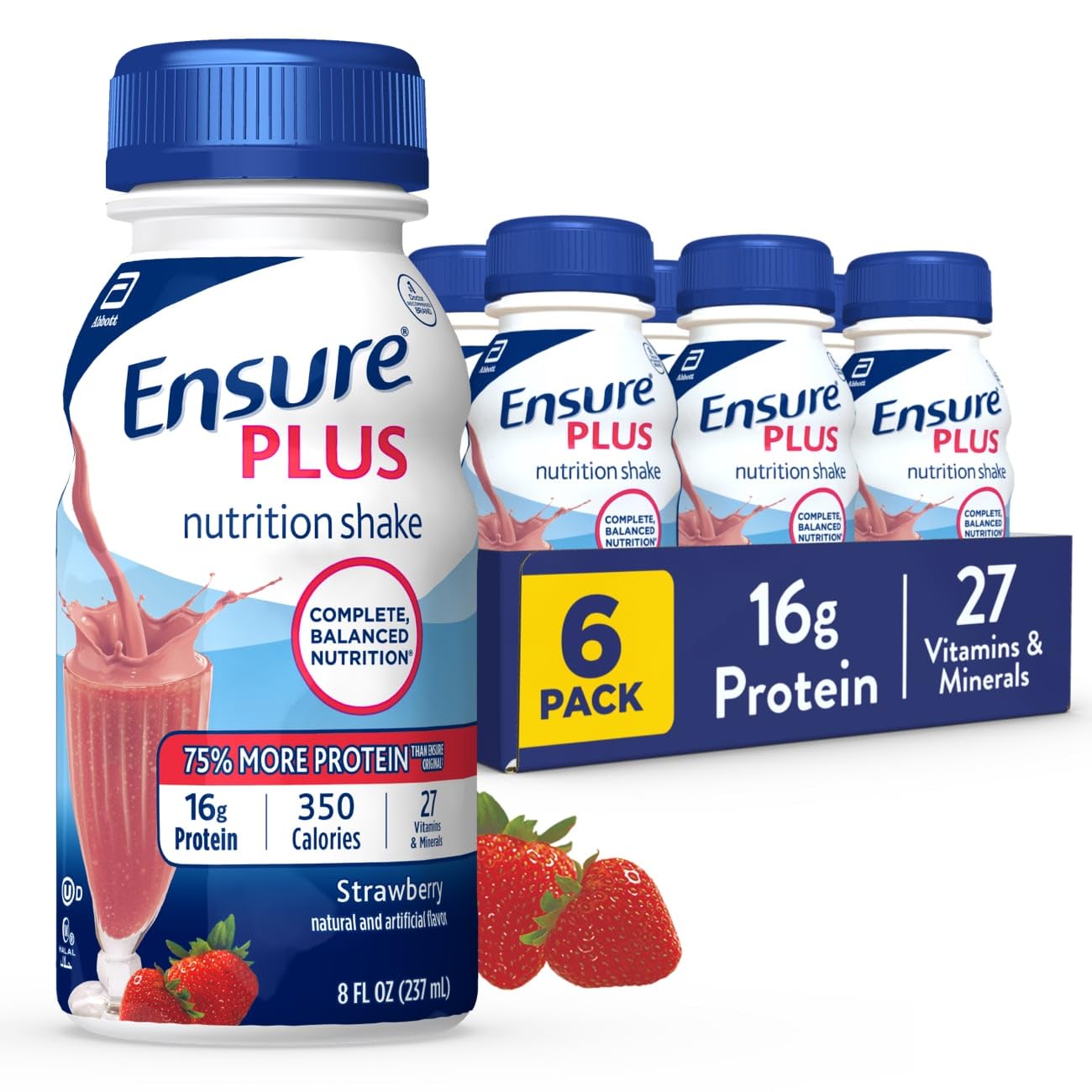 Ensure Plus Strawberry Nutrition Shake | Meal Replacement Shake | 6 Pack