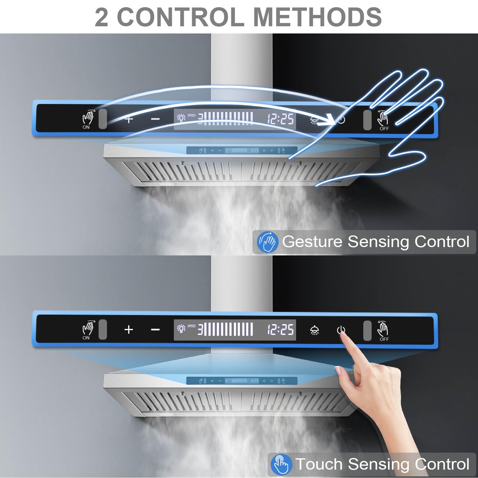 SNDOAS Wall Mount Range Hood 30 inch with Touch and Gesture Sensing Control,Chimney-Style Stainless Steel Range Hood,Vent Hood 30 inch Ducted/Ductless Convertible Kitchen Hood,Baffle Filters