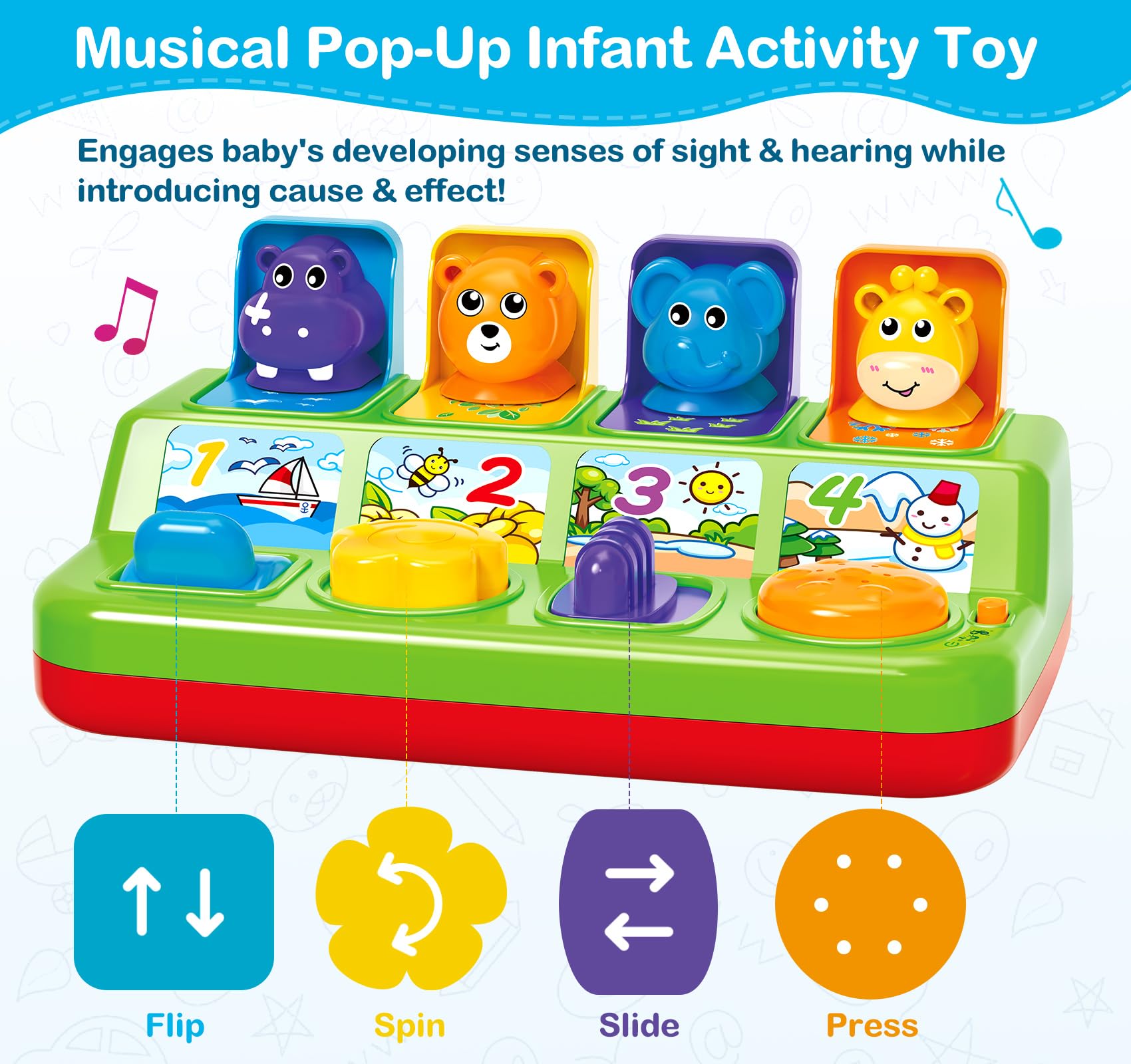 Baby Toys for 6 7 8 9-12 Months, Musical Pop-Up Cause and Effect Toys with Light & Music for 12-18 Months,Early Learning Educational Toys for Toddlers 1-3 Year Old, Ideal Gifts for Babies Boys Girls