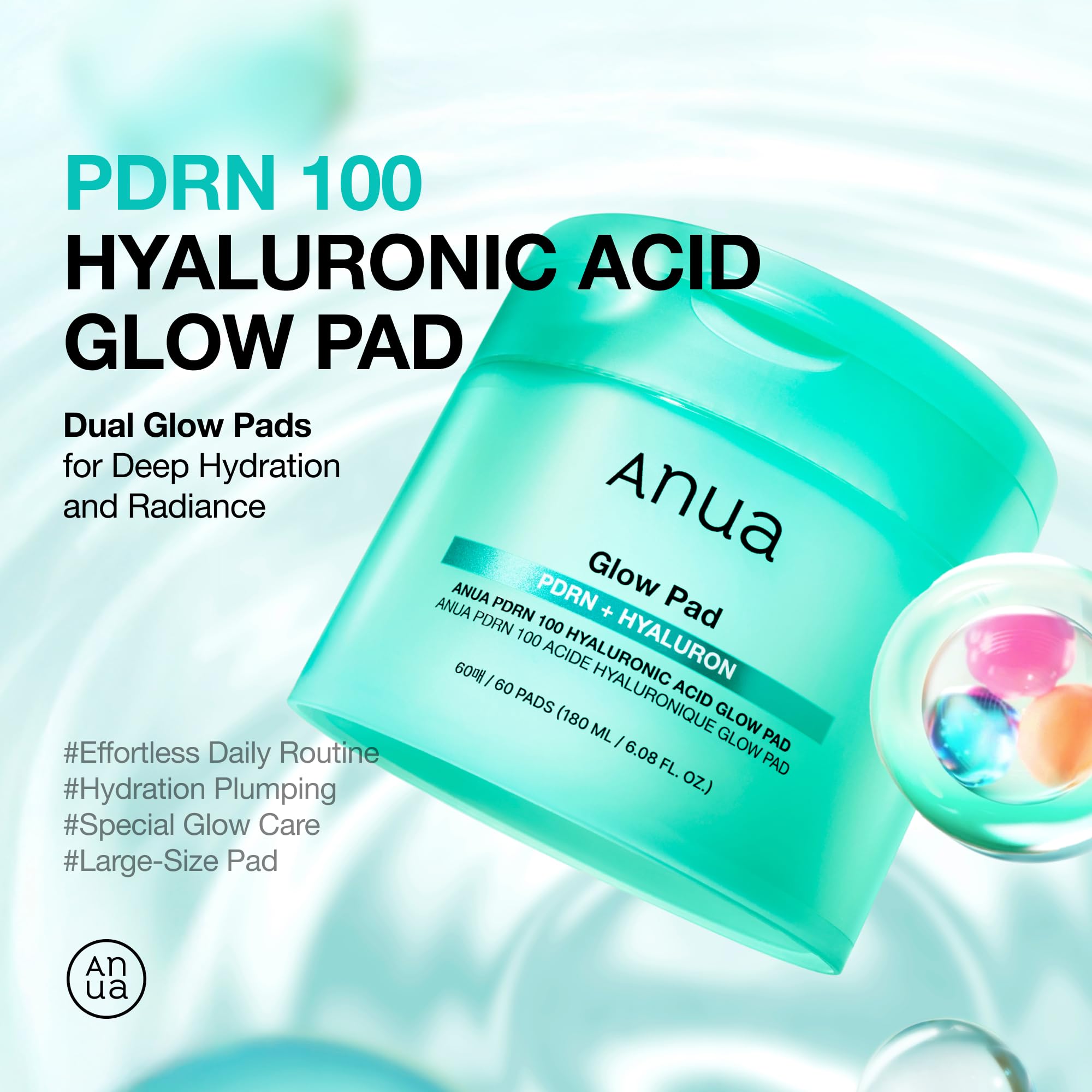 ANUA PDRN 100 Hyaluronic Acid Pad, Glow-Plumping Korean Face Pad for Daily Skincare & Makeup Prep, Dual-Sided Toner for Radiant Skin & Deep Hydration, Korean Skin Care (180ml, 60 Pads)