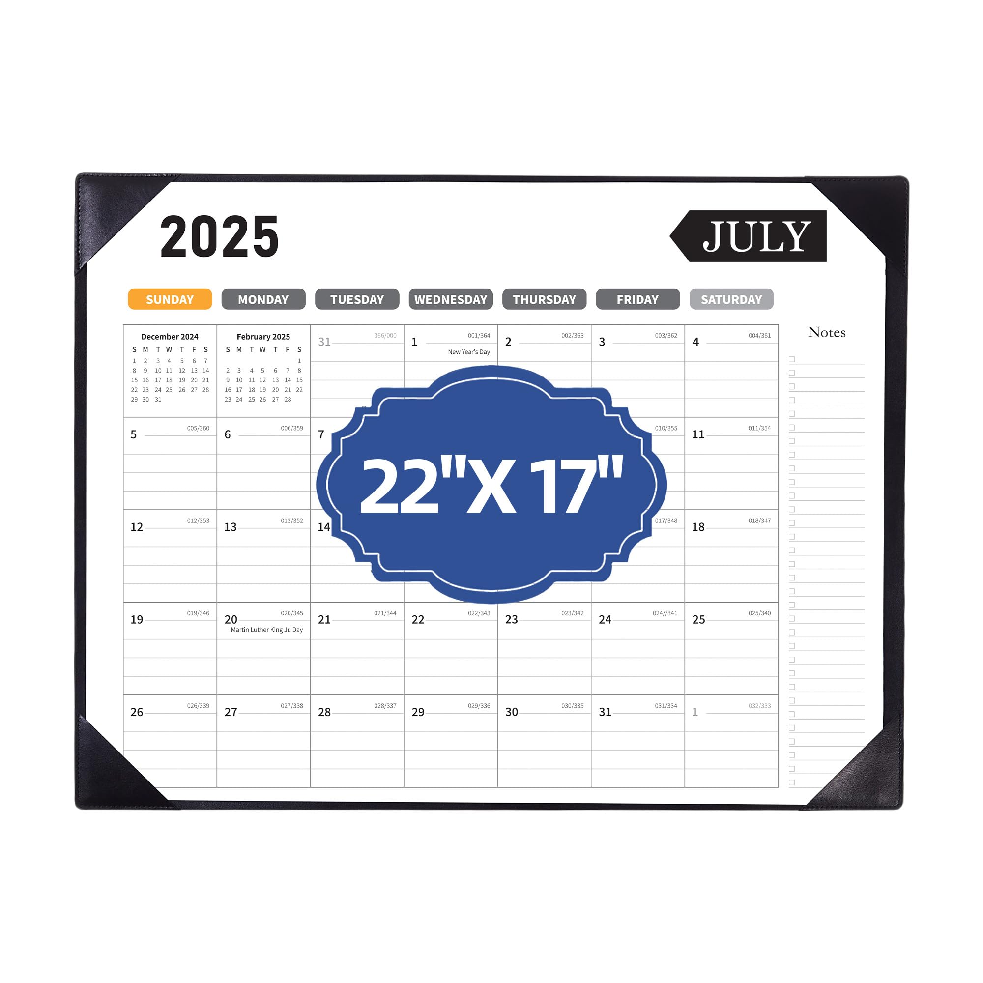 Large Desk Calendar 2025-2026, Calendar with Desk Protecting Pad, Desk Calendar Large 22x17, Runs From July 2025 to December 2026, 18 Months, Big Desktop Calendar for Family Classroom and Office (Black)